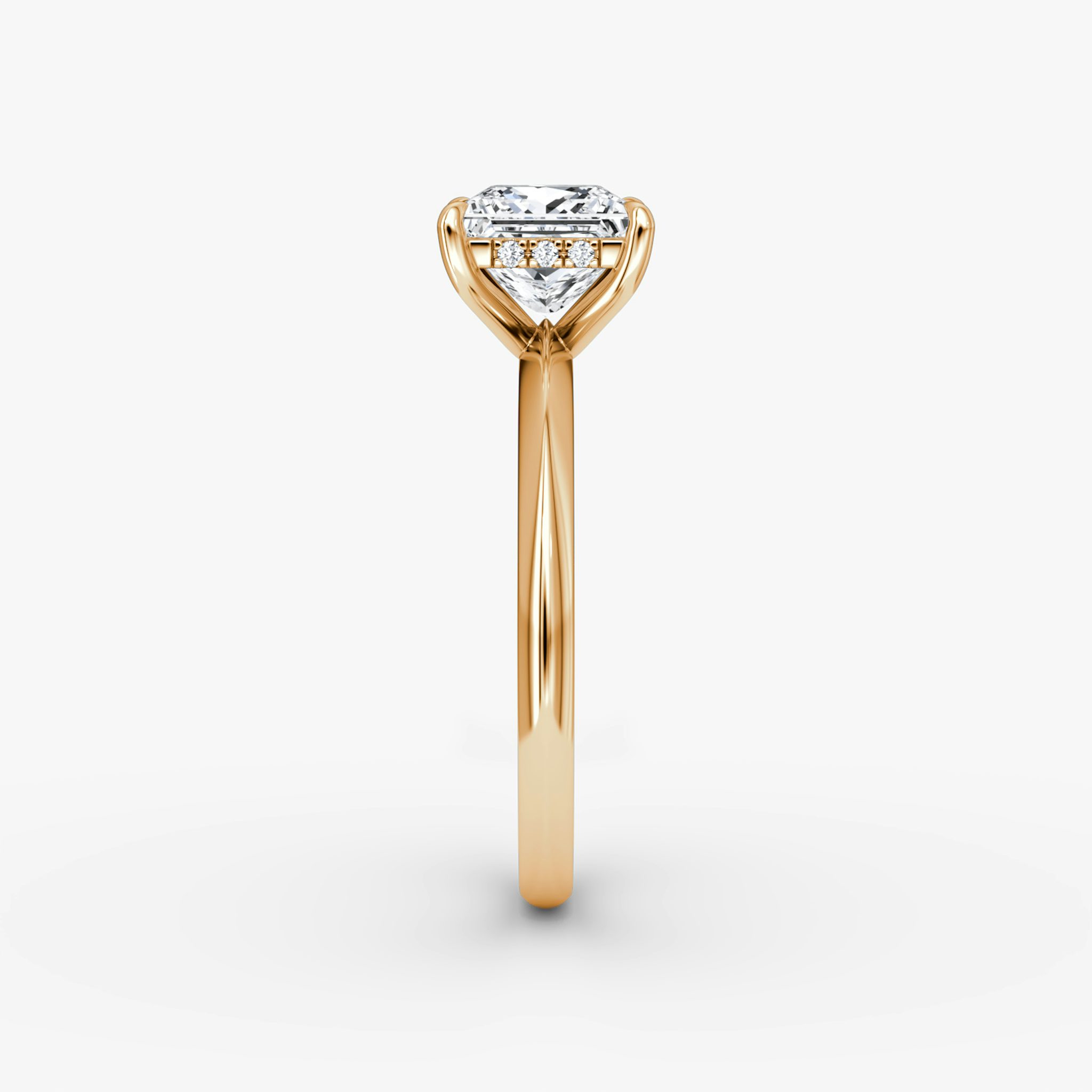 The Knife-Edge | Princess | 14k | Rose Gold | bandAccent: Plain | hiddenHalo: yes | diamondOrientation: vertical | caratWeight: other