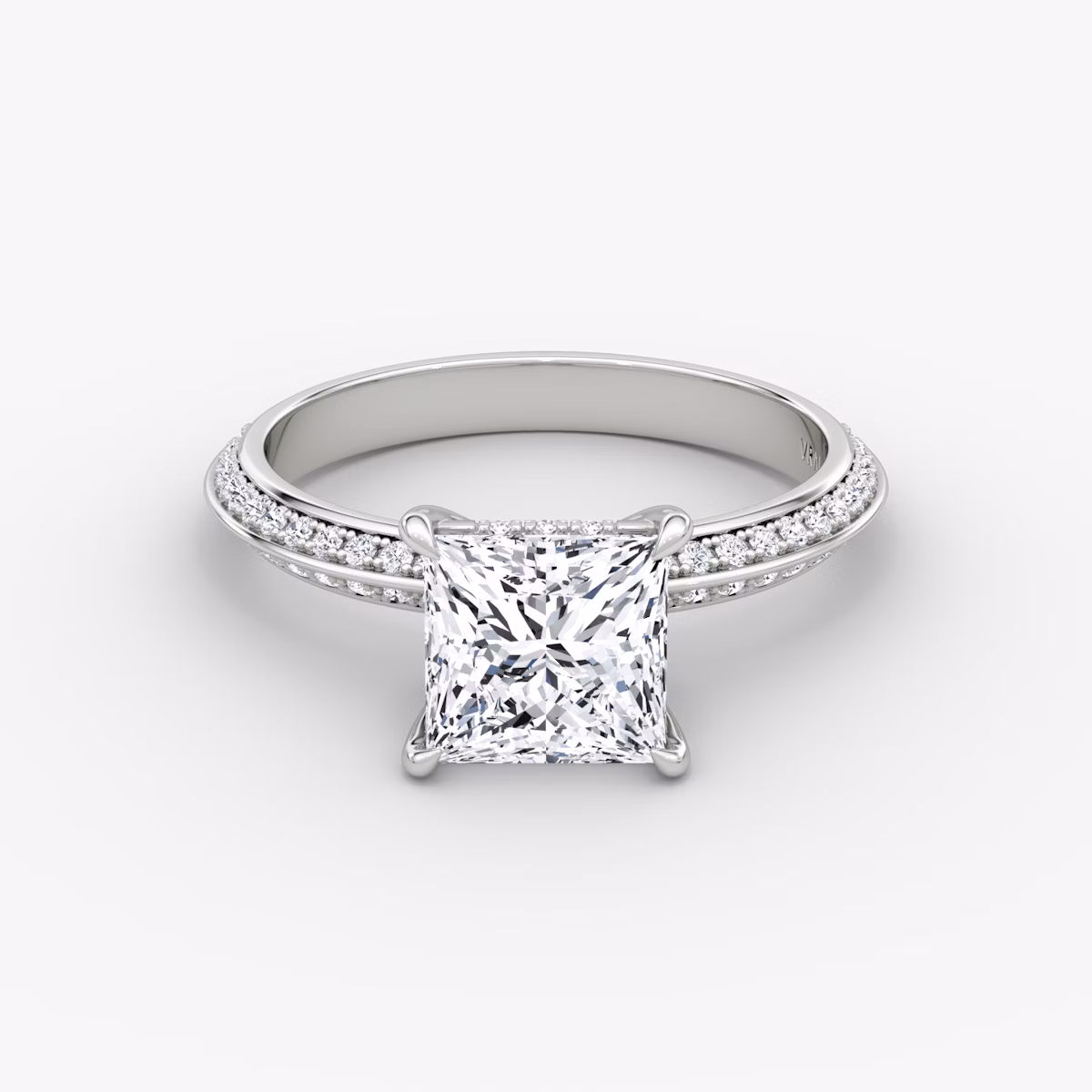 The Knife-Edge | Princess | Platinum | bandAccent: Pavé | hiddenHalo: yes | diamondOrientation: vertical | caratWeight: other