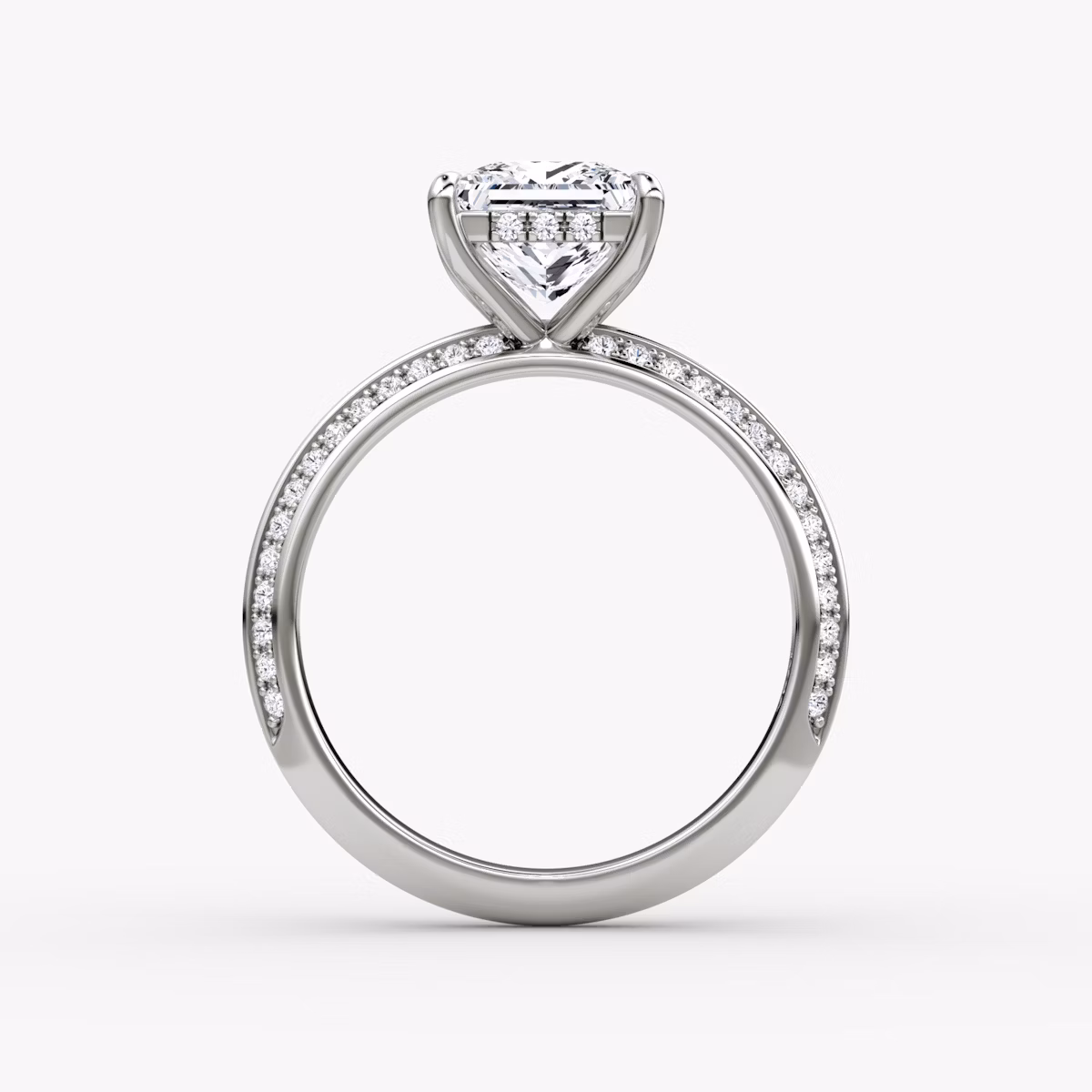 The Knife-Edge | Princess | Platinum | bandAccent: Pavé | hiddenHalo: yes | diamondOrientation: vertical | caratWeight: other