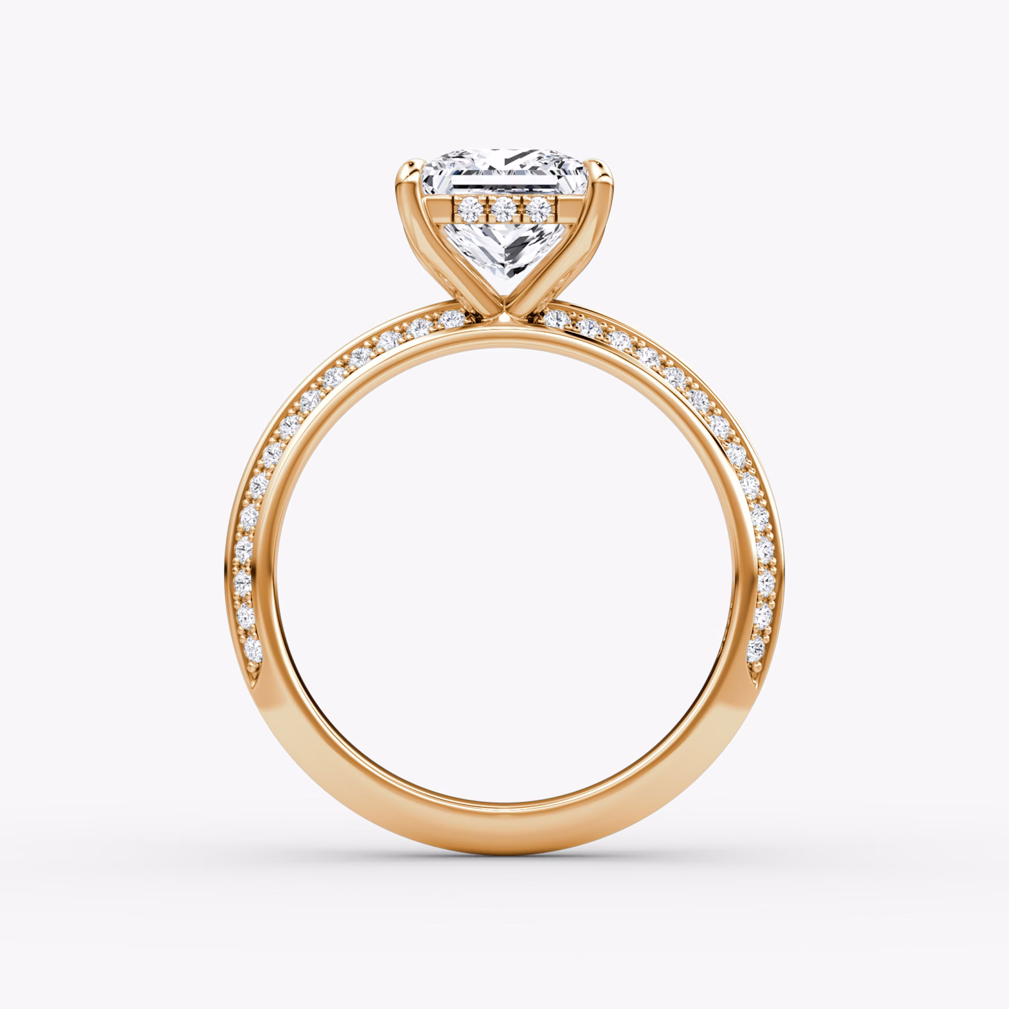 The Knife-Edge | Princess | 14k | Rose Gold | bandAccent: Pavé | hiddenHalo: yes | diamondOrientation: vertical | caratWeight: other