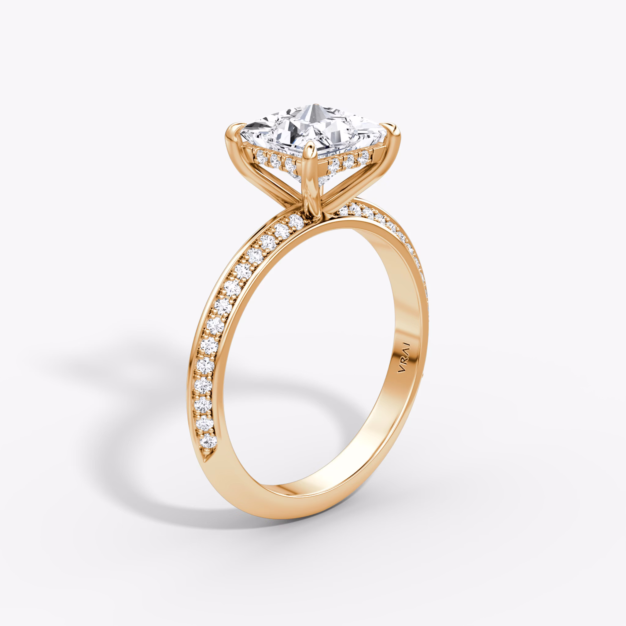 The Knife-Edge | Princess | 14k | Rose Gold | bandAccent: Pavé | hiddenHalo: yes | diamondOrientation: vertical | caratWeight: other
