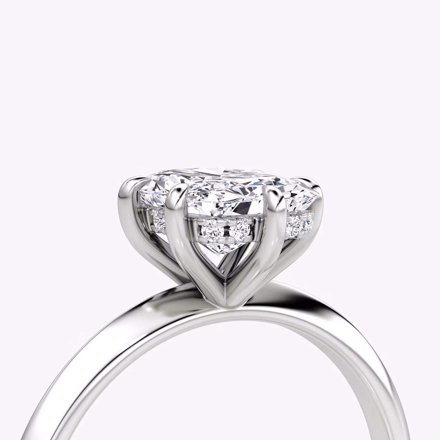 The Knife-Edge | Radiant | 18k | White Gold | bandAccent: Plain | hiddenHalo: yes | diamondOrientation: vertical | caratWeight: other