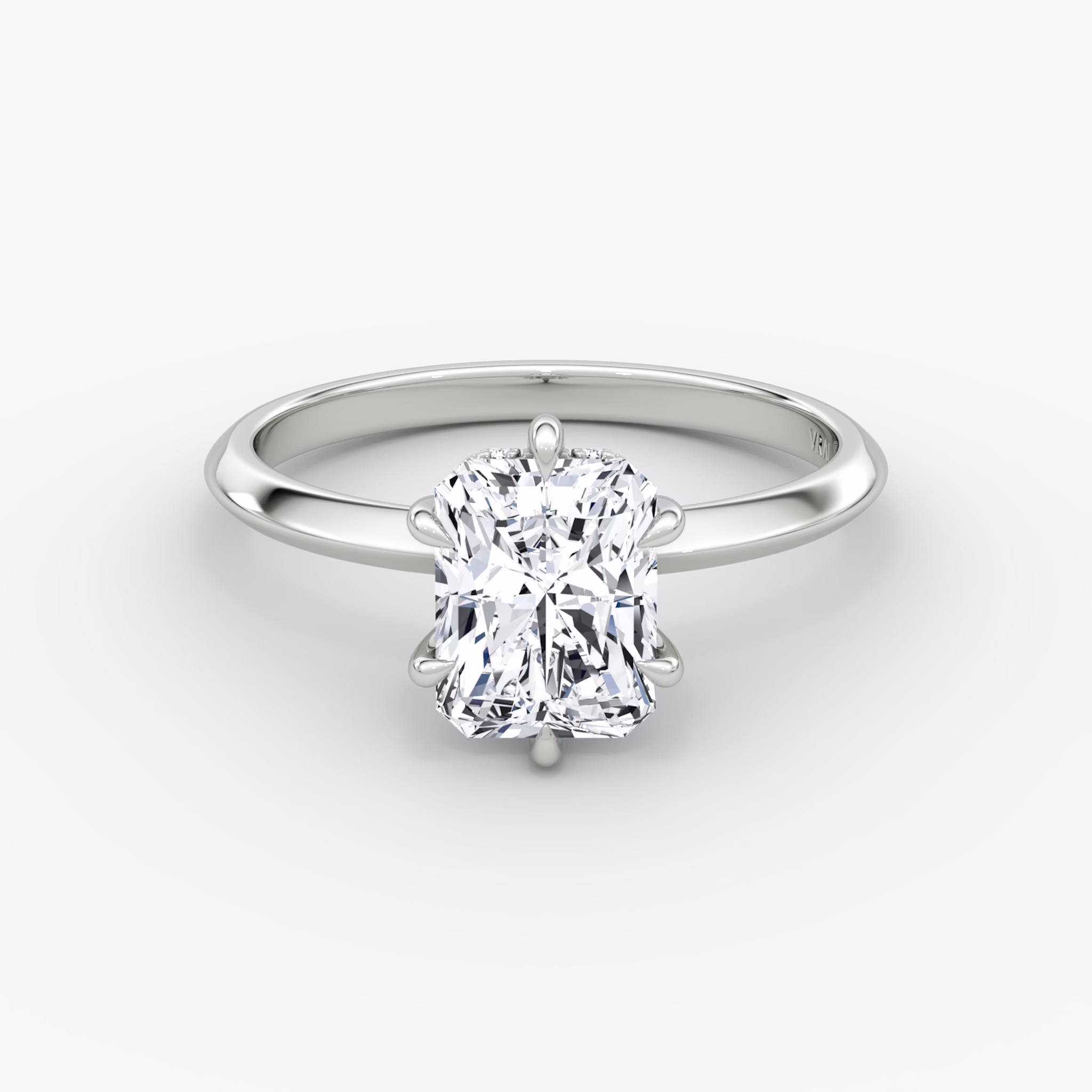 The Knife-Edge | Radiant | 18k | White Gold | bandAccent: Plain | hiddenHalo: yes | diamondOrientation: vertical | caratWeight: other