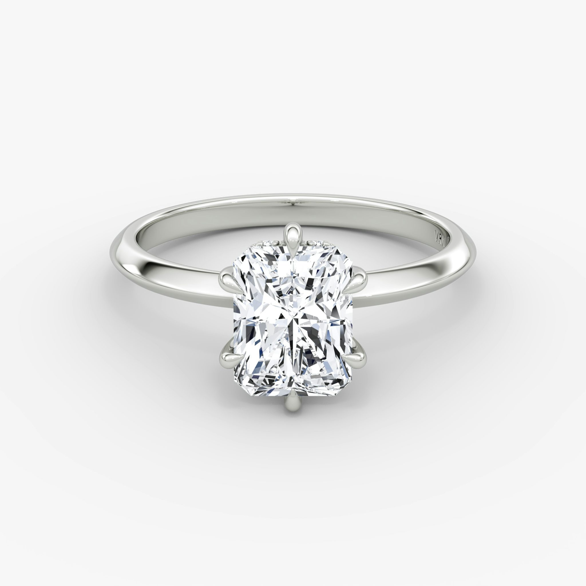 The Knife-Edge | Radiant | 18k | White Gold | bandAccent: Plain | hiddenHalo: yes | diamondOrientation: vertical | caratWeight: other