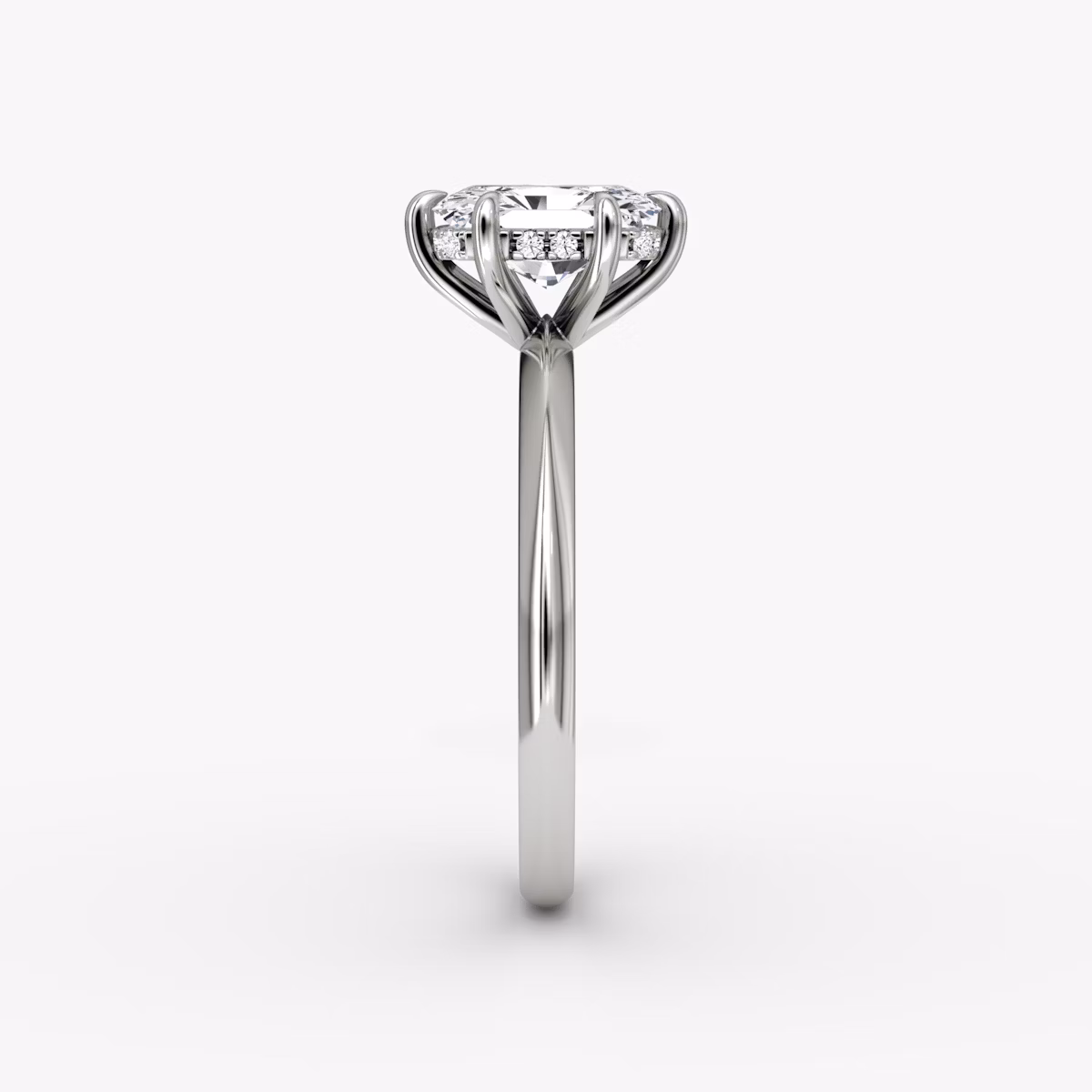 The Knife-Edge | Radiant | 18k | White Gold | bandAccent: Plain | hiddenHalo: yes | diamondOrientation: vertical | caratWeight: other