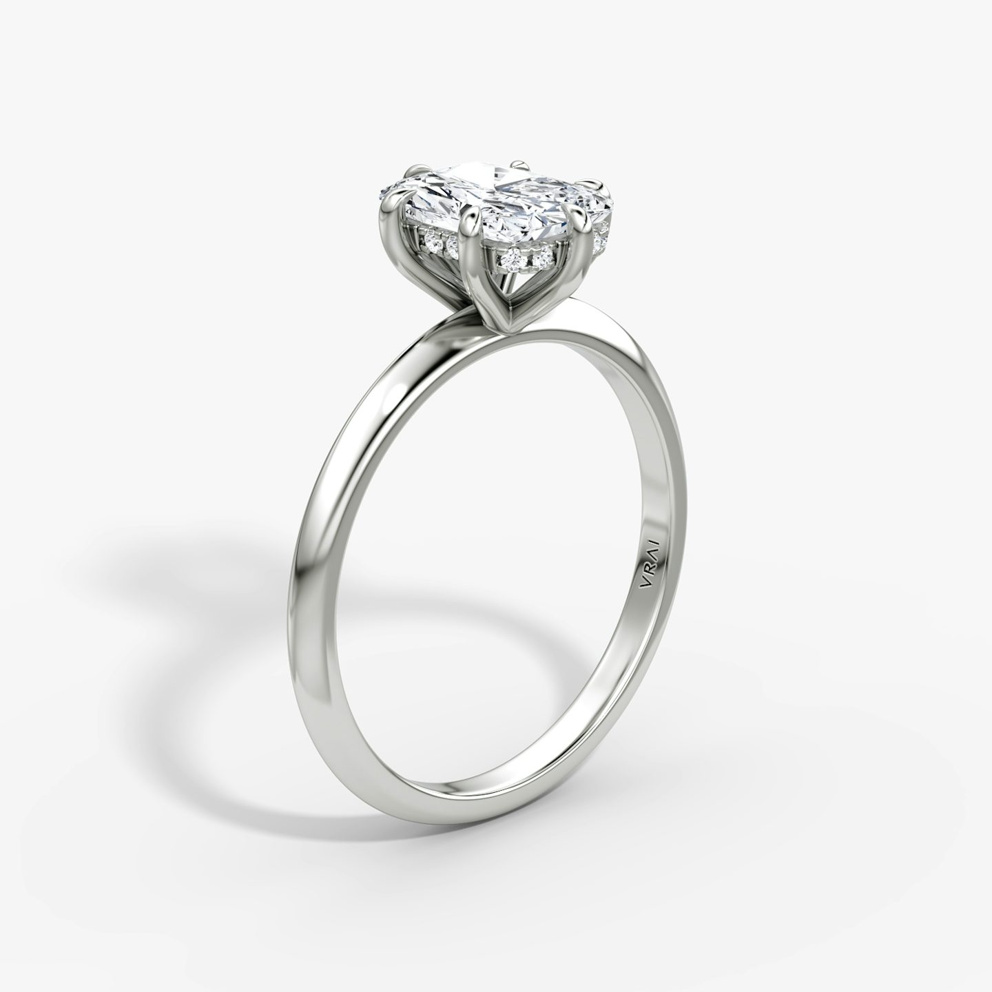 The Knife-Edge | Radiant | 18k | White Gold | bandAccent: Plain | hiddenHalo: yes | diamondOrientation: vertical | caratWeight: other