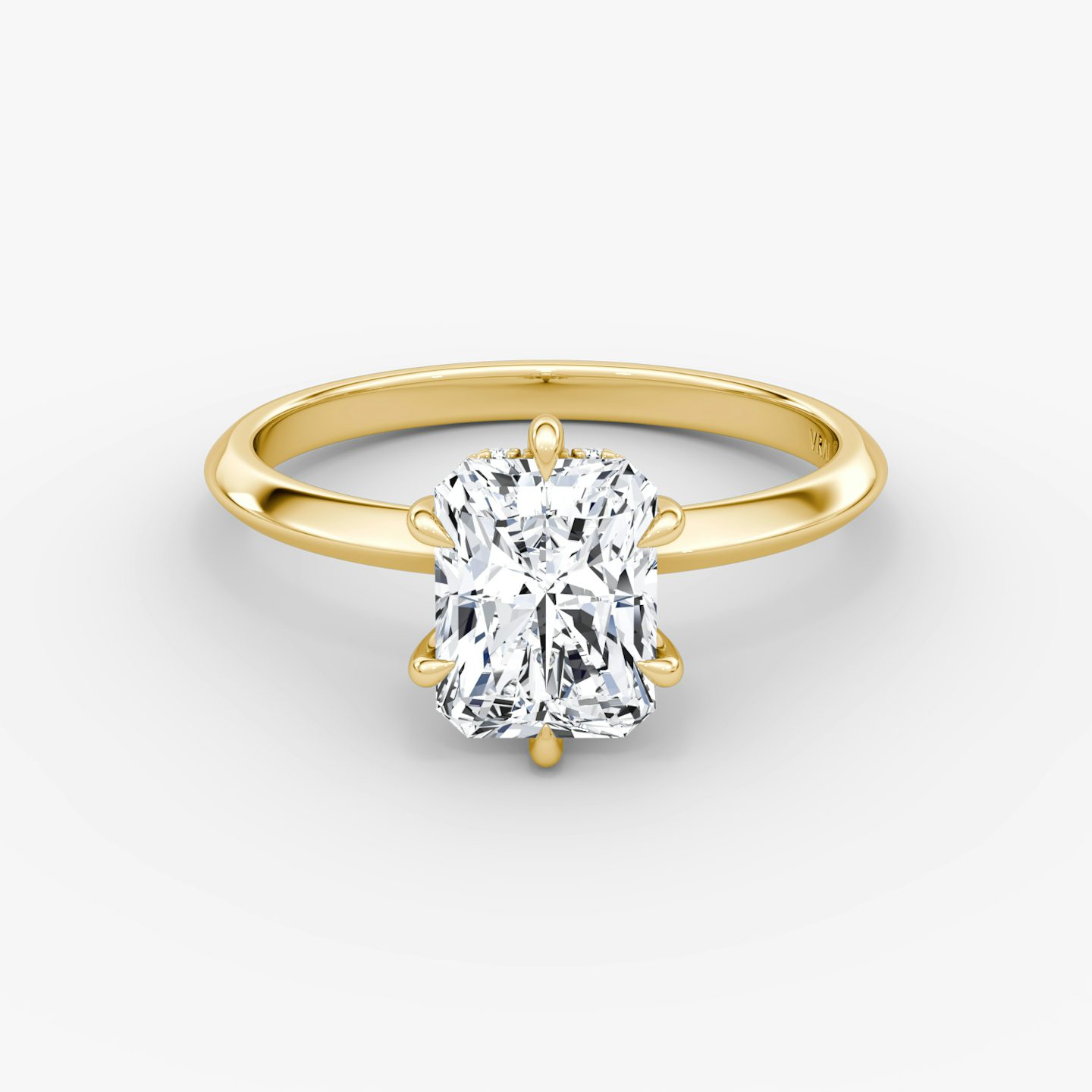 Knife-Edge | Radiant | 18k | Gelbgold | bandAccent: Ohne Pavé-Besatz | hiddenHalo: yes | diamondOrientation: vertical | caratWeight: other
