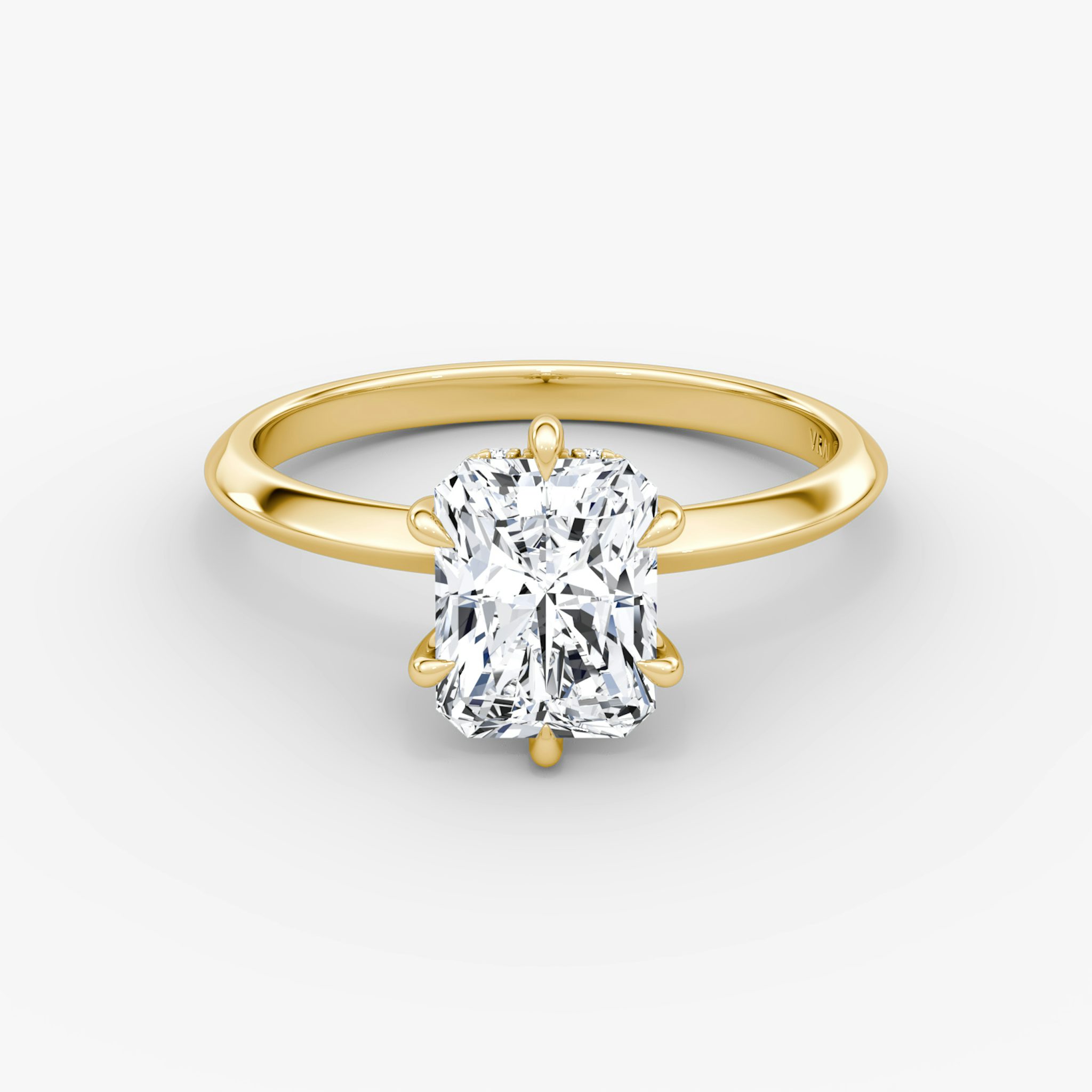 The Knife-Edge | Radiant | 18k | Yellow Gold | bandAccent: Plain | hiddenHalo: yes | diamondOrientation: vertical | caratWeight: other