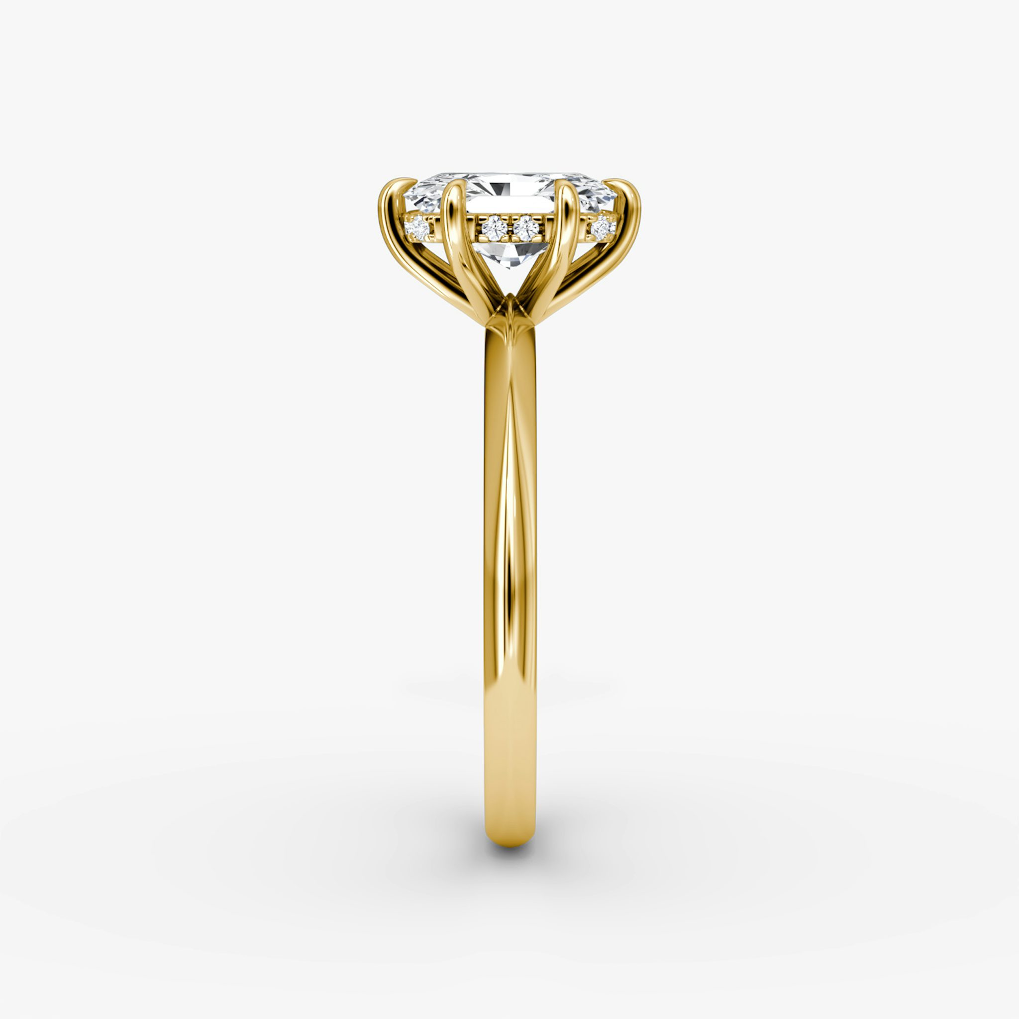The Knife-Edge | Radiant | 18k | Yellow Gold | bandAccent: Plain | hiddenHalo: yes | diamondOrientation: vertical | caratWeight: other