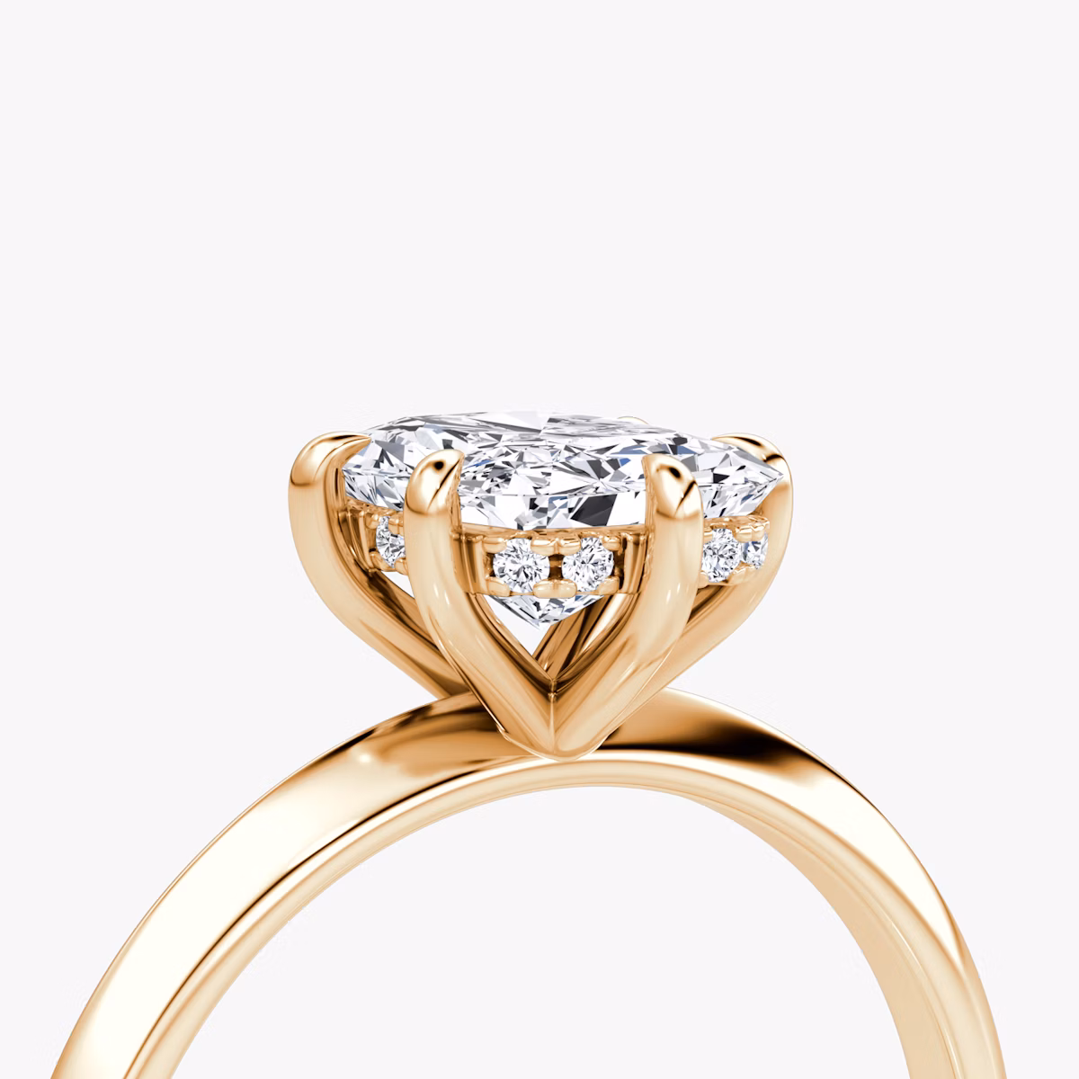 The Knife-Edge | Radiant | 14k | Rose Gold | bandAccent: Plain | hiddenHalo: yes | diamondOrientation: vertical | caratWeight: other