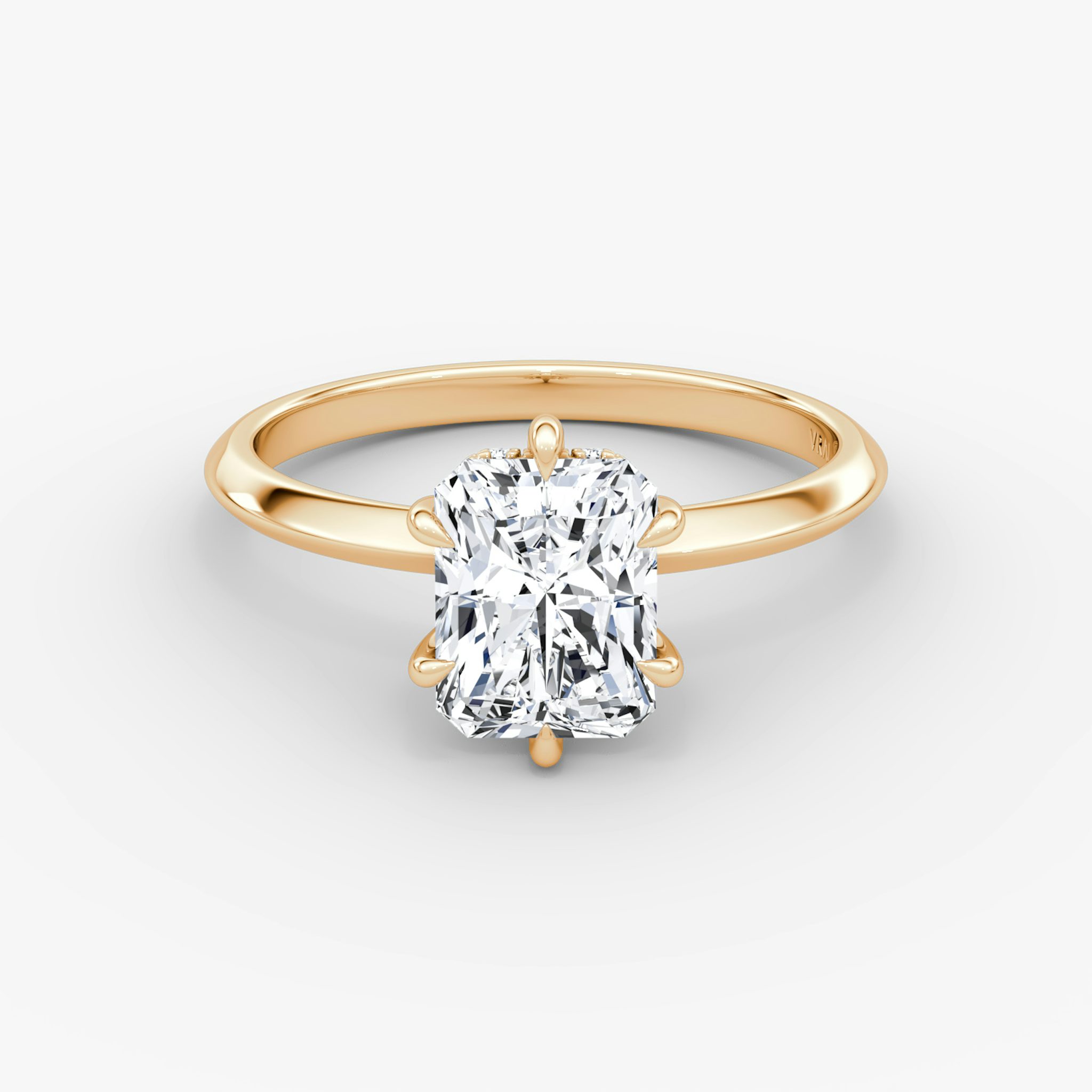 The Knife-Edge | Radiant | 14k | Rose Gold | bandAccent: Plain | hiddenHalo: yes | diamondOrientation: vertical | caratWeight: other