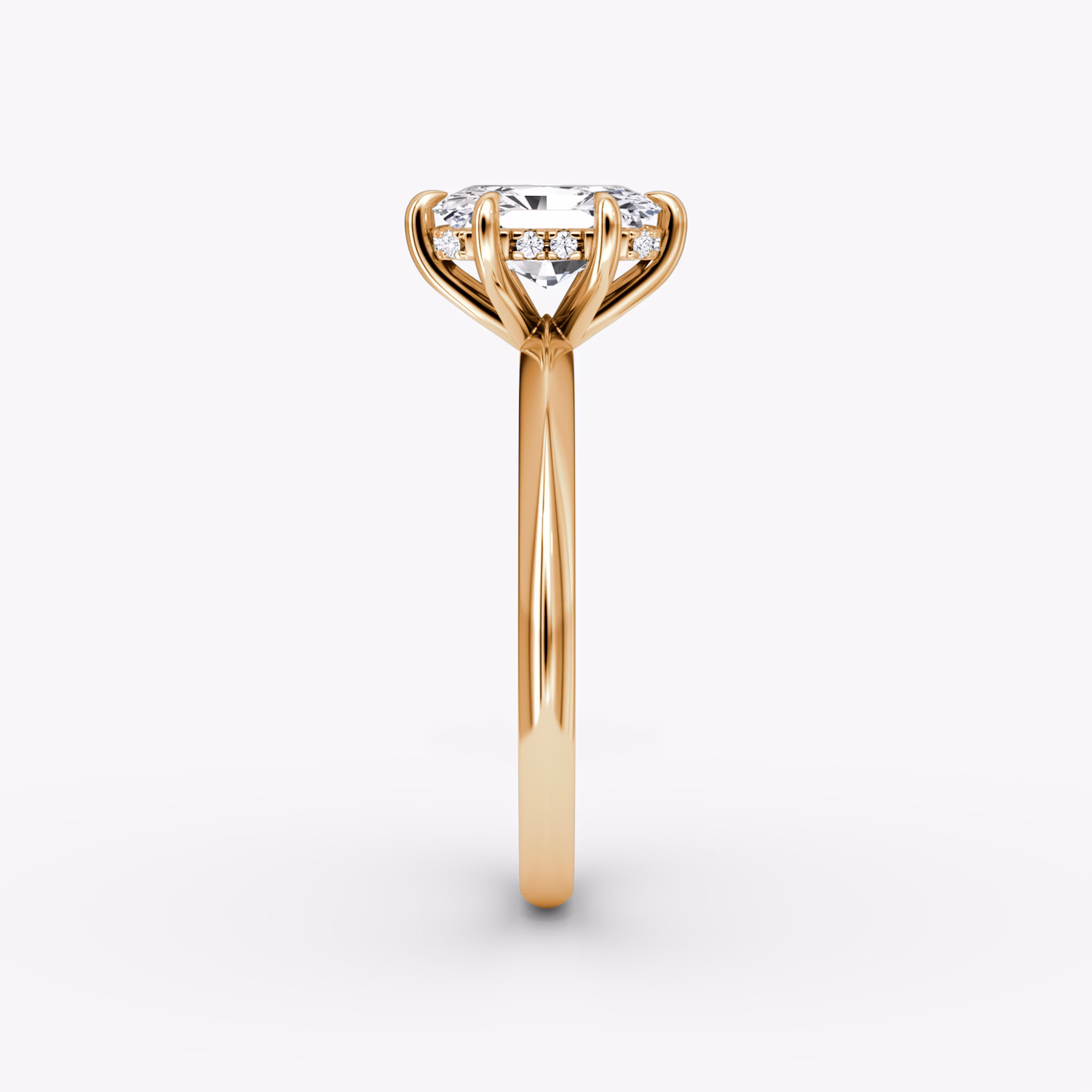 The Knife-Edge | Radiant | 14k | Rose Gold | bandAccent: Plain | hiddenHalo: yes | diamondOrientation: vertical | caratWeight: other