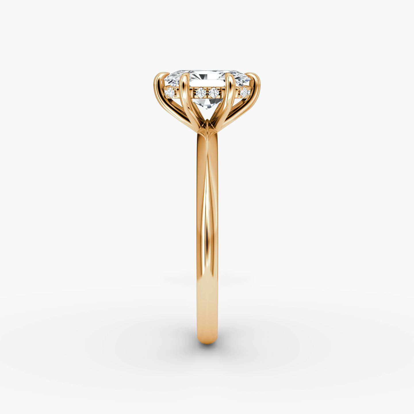 The Knife-Edge | Radiant | 14k | Rose Gold | bandAccent: Plain | hiddenHalo: yes | diamondOrientation: vertical | caratWeight: other