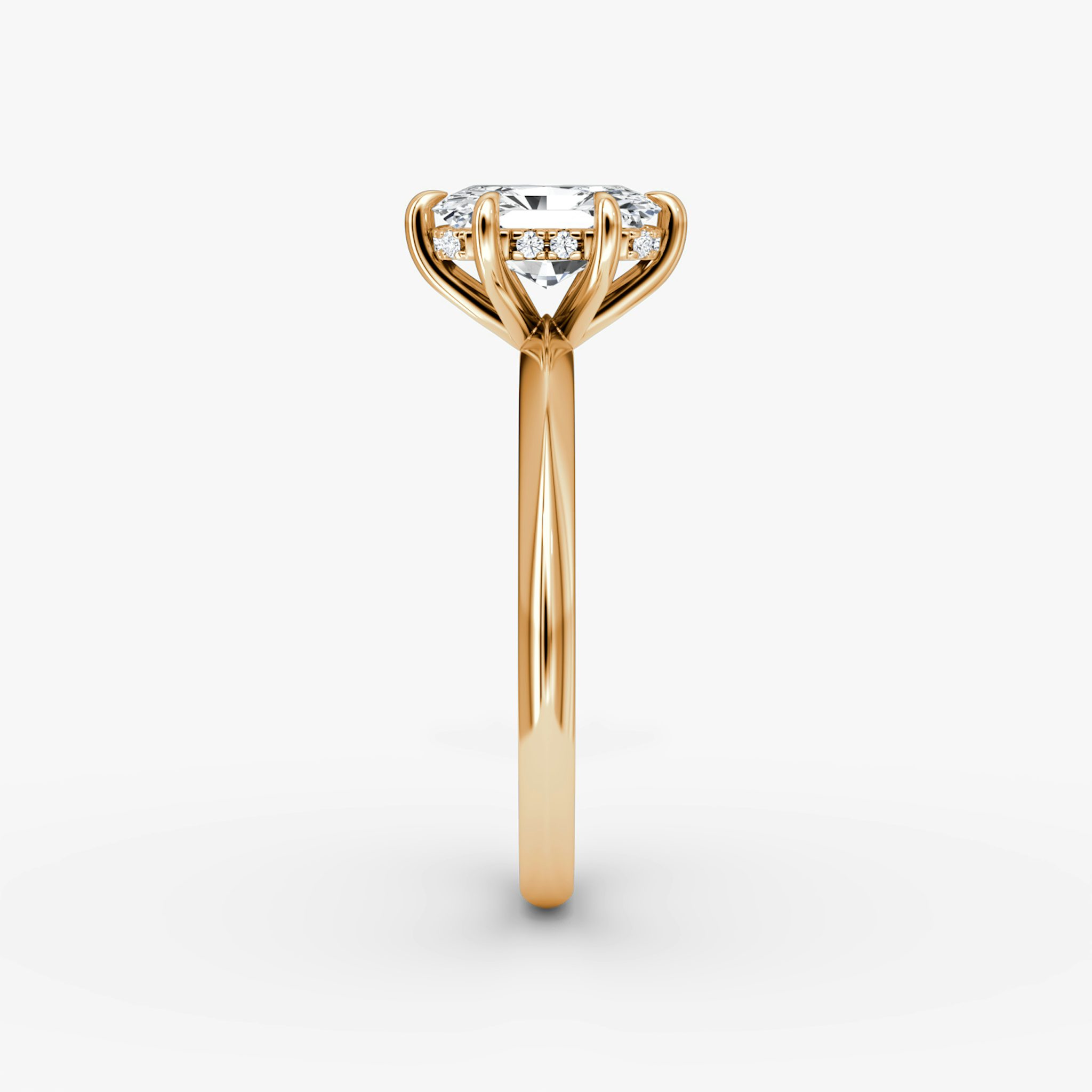 The Knife-Edge | Radiant | 14k | Rose Gold | bandAccent: Plain | hiddenHalo: yes | diamondOrientation: vertical | caratWeight: other