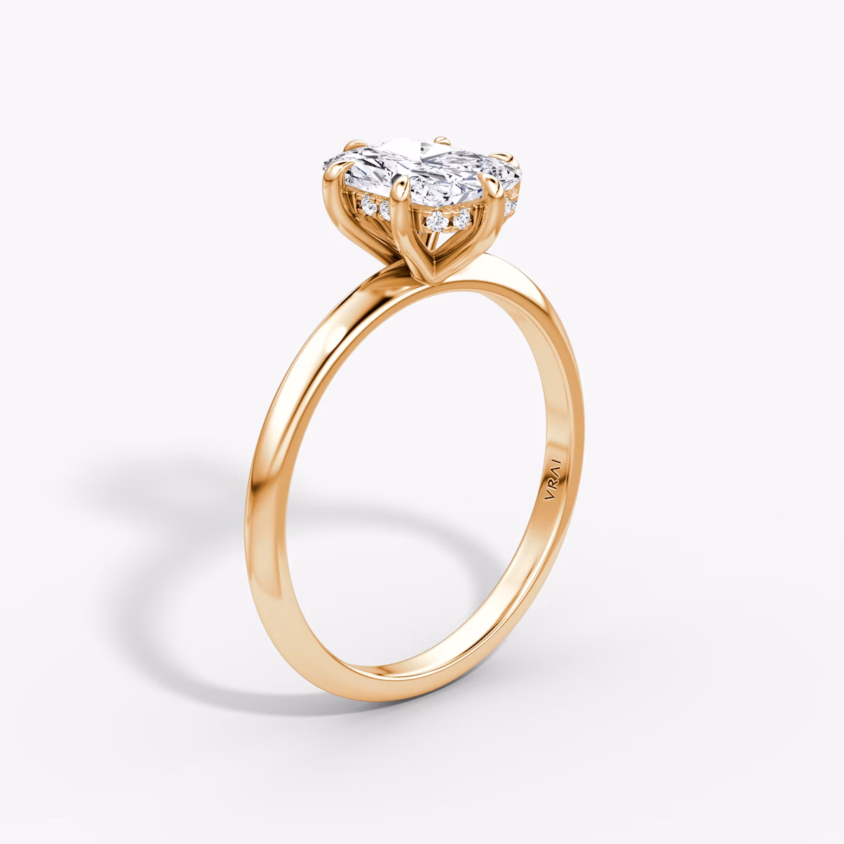 The Knife-Edge | Radiant | 14k | Rose Gold | bandAccent: Plain | hiddenHalo: yes | diamondOrientation: vertical | caratWeight: other