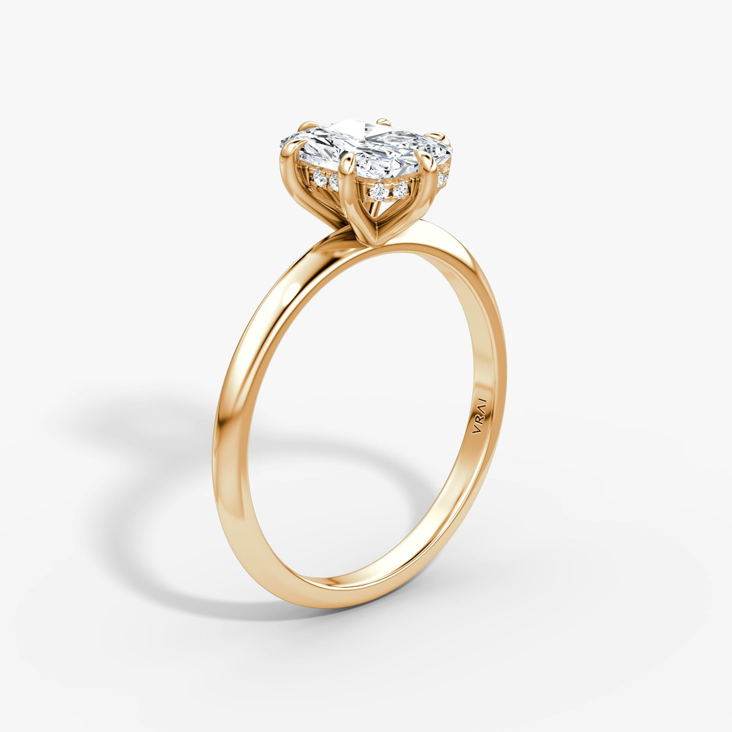 The Knife-Edge | Radiant | 14k | Rose Gold | bandAccent: Plain | hiddenHalo: yes | diamondOrientation: vertical | caratWeight: other