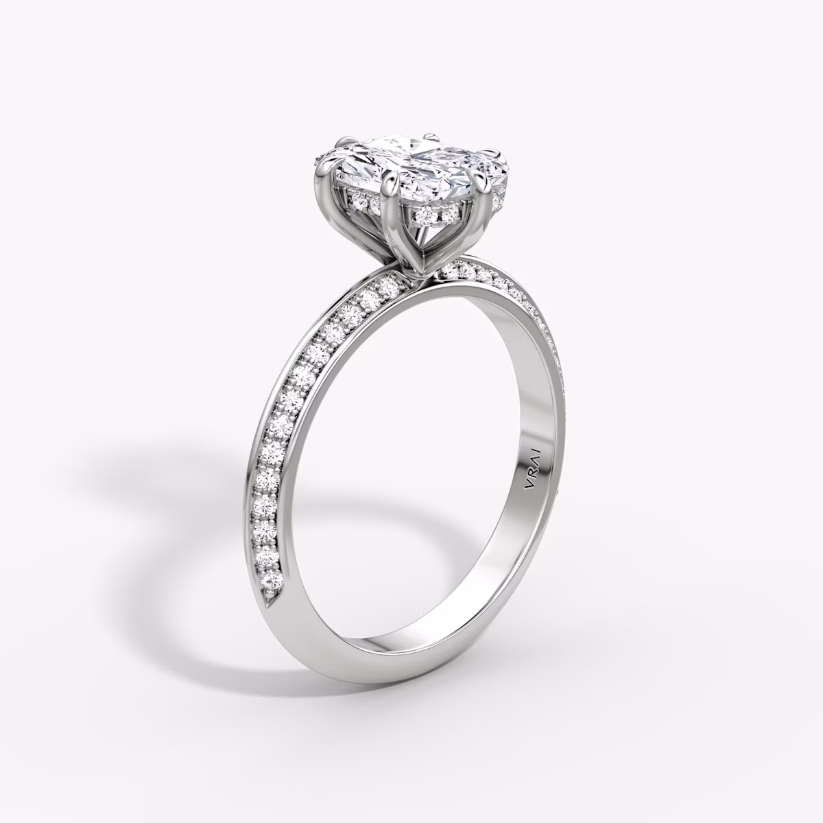 The Knife-Edge | Radiant | 18k | White Gold | bandAccent: Pavé | hiddenHalo: yes | diamondOrientation: vertical | caratWeight: other