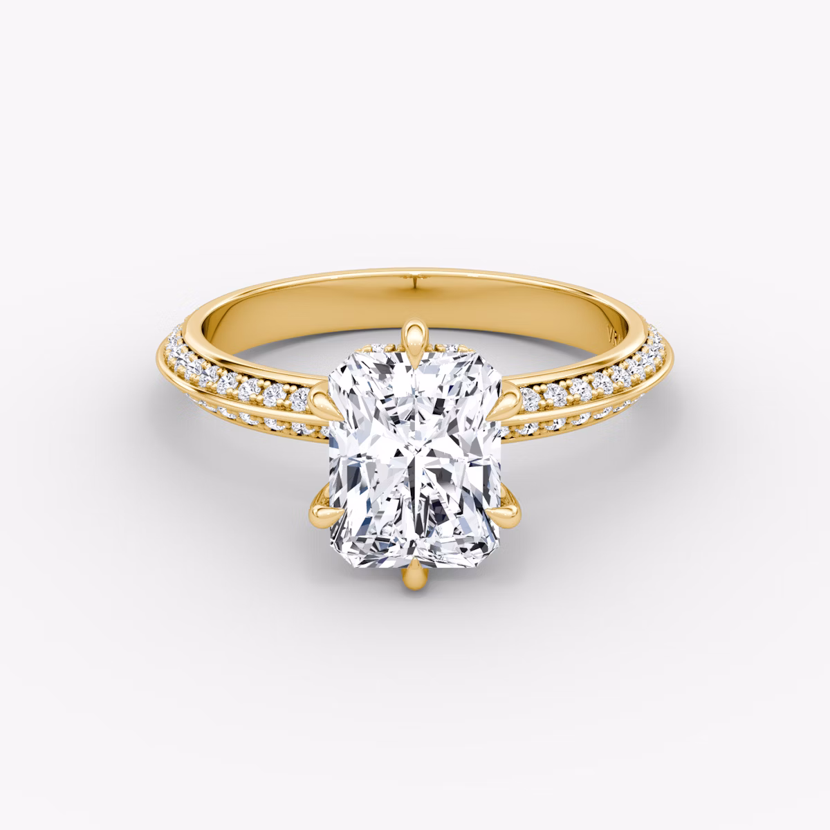 The Knife-Edge | Radiant | 18k | Yellow Gold | bandAccent: Pavé | hiddenHalo: yes | diamondOrientation: vertical | caratWeight: other