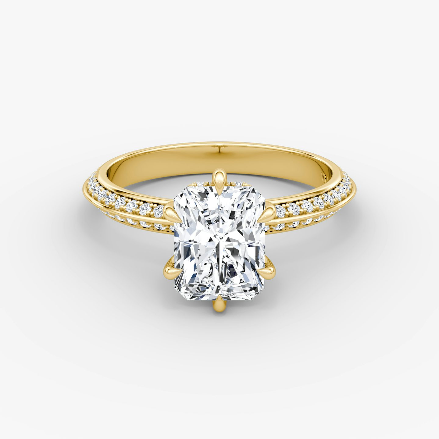 The Knife-Edge | Radiant | 18k | Yellow Gold | bandAccent: Pavé | hiddenHalo: yes | diamondOrientation: vertical | caratWeight: other