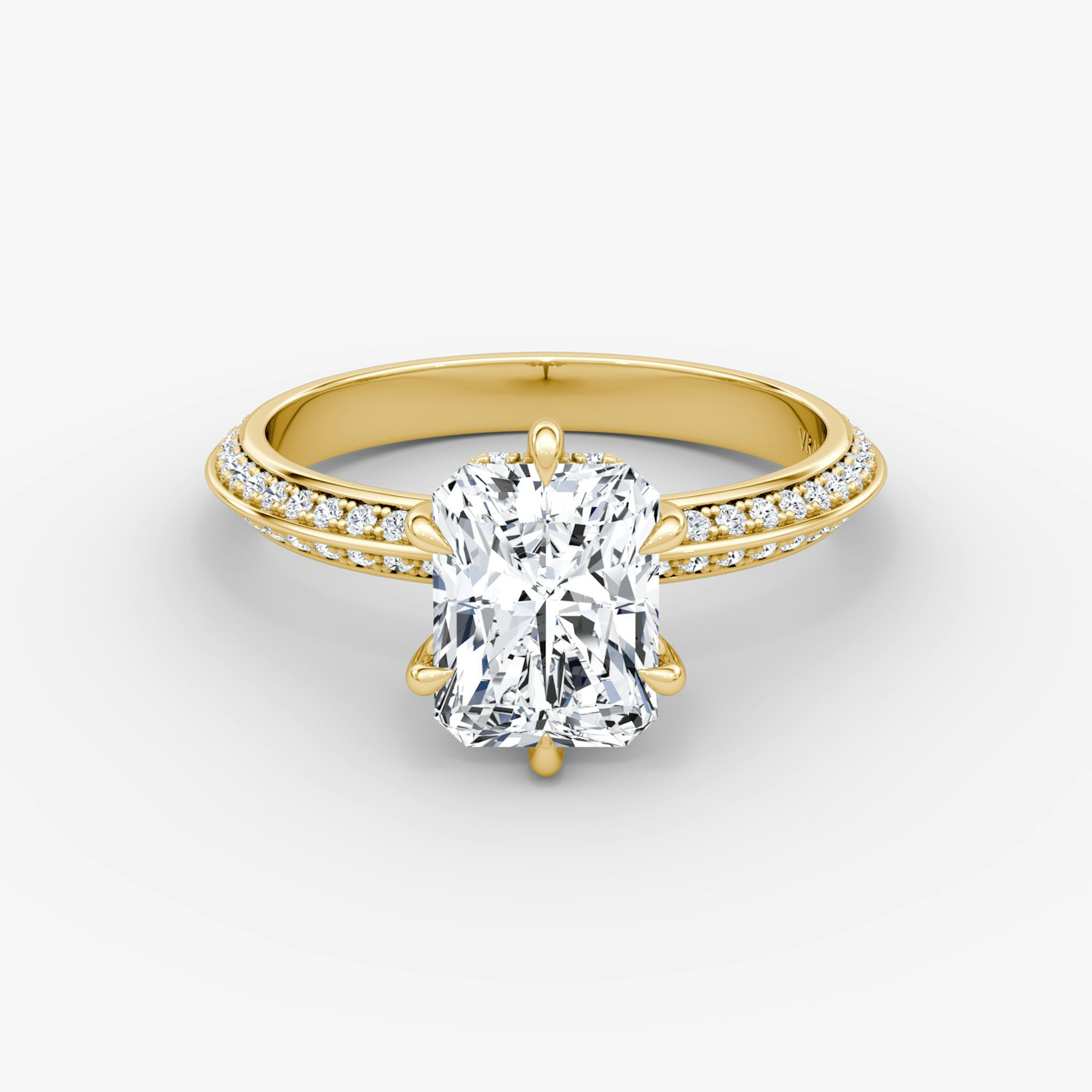 The Knife-Edge | Radiant | 18k | Yellow Gold | bandAccent: Pavé | hiddenHalo: yes | diamondOrientation: vertical | caratWeight: other