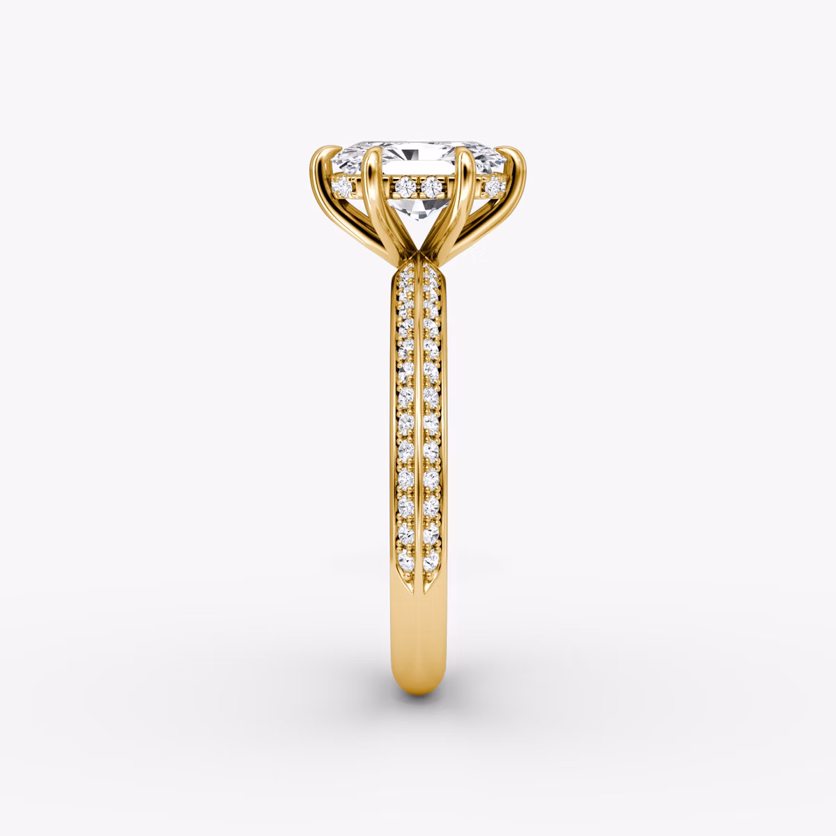 The Knife-Edge | Radiant | 18k | Yellow Gold | bandAccent: Pavé | hiddenHalo: yes | diamondOrientation: vertical | caratWeight: other