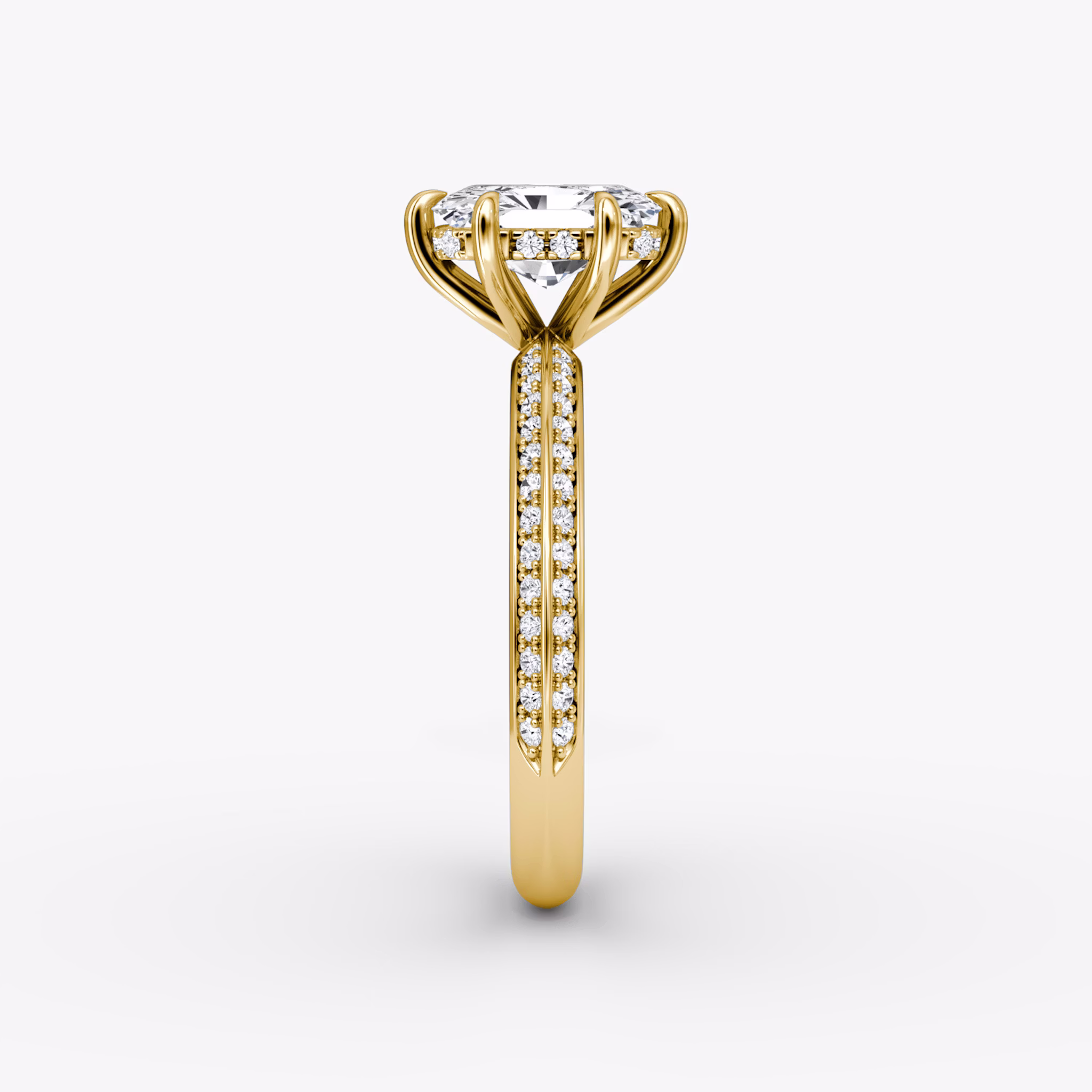 The Knife-Edge | Radiant | 18k | Yellow Gold | bandAccent: Pavé | hiddenHalo: yes | diamondOrientation: vertical | caratWeight: other