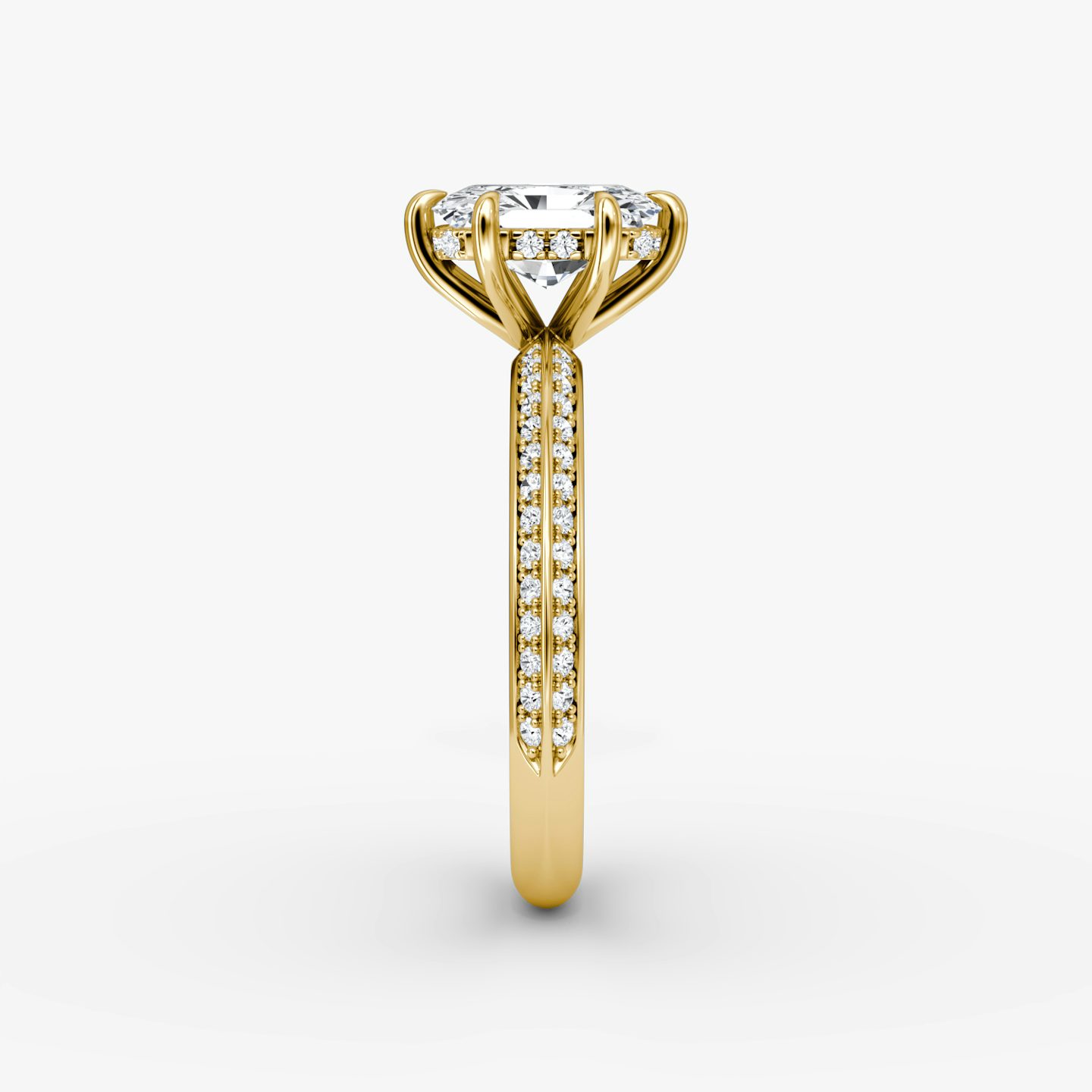 The Knife-Edge | Radiant | 18k | Yellow Gold | bandAccent: Pavé | hiddenHalo: yes | diamondOrientation: vertical | caratWeight: other