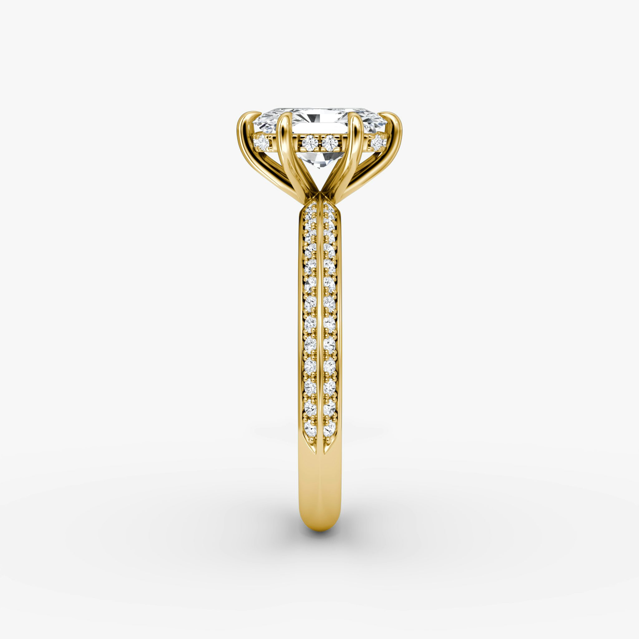 The Knife-Edge | Radiant | 18k | Yellow Gold | bandAccent: Pavé | hiddenHalo: yes | diamondOrientation: vertical | caratWeight: other