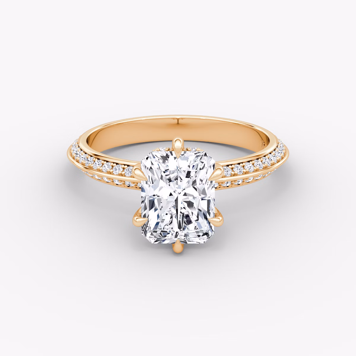 The Knife-Edge | Radiant | 14k | Rose Gold | bandAccent: Pavé | hiddenHalo: yes | diamondOrientation: vertical | caratWeight: other