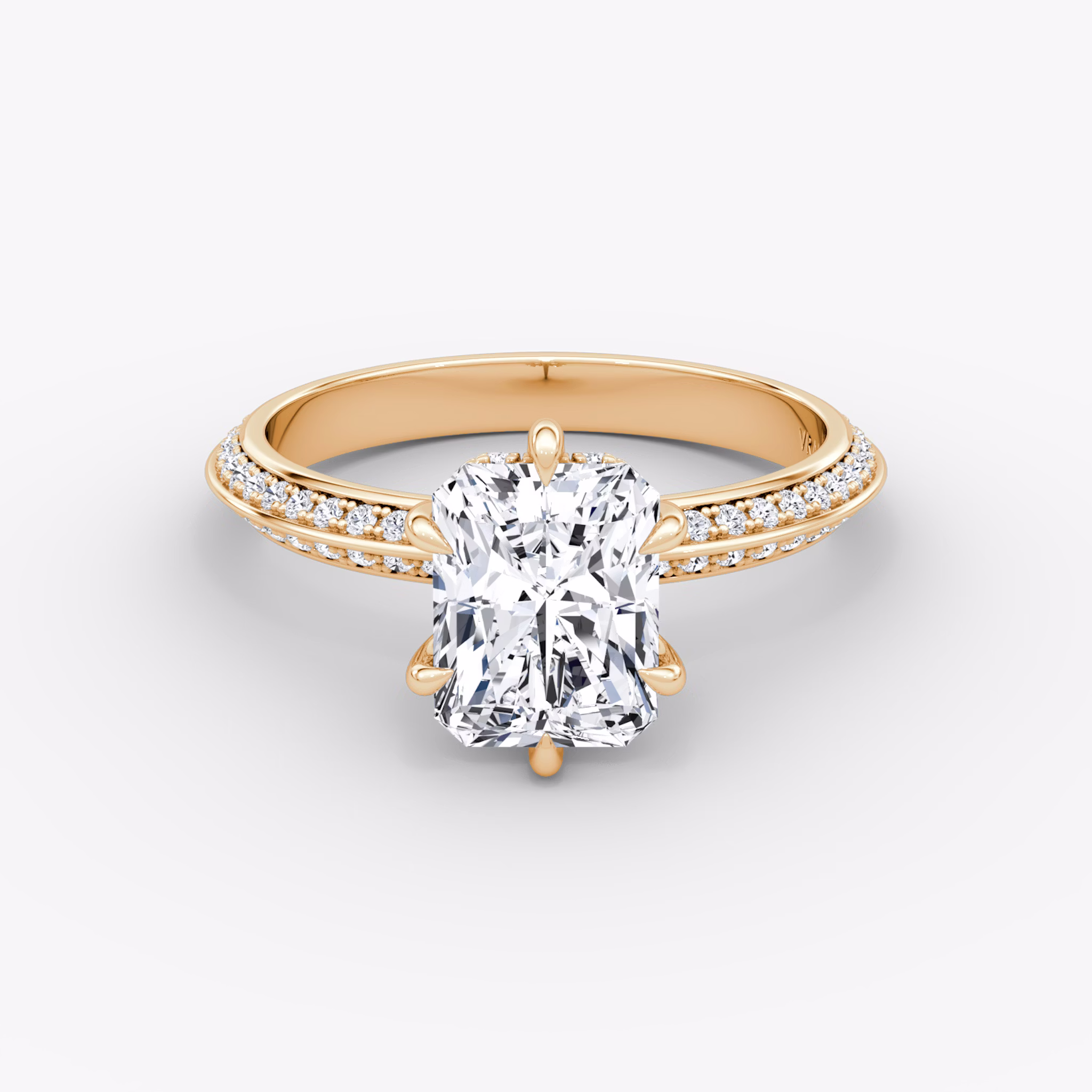 The Knife-Edge | Radiant | 14k | Rose Gold | bandAccent: Pavé | hiddenHalo: yes | diamondOrientation: vertical | caratWeight: other