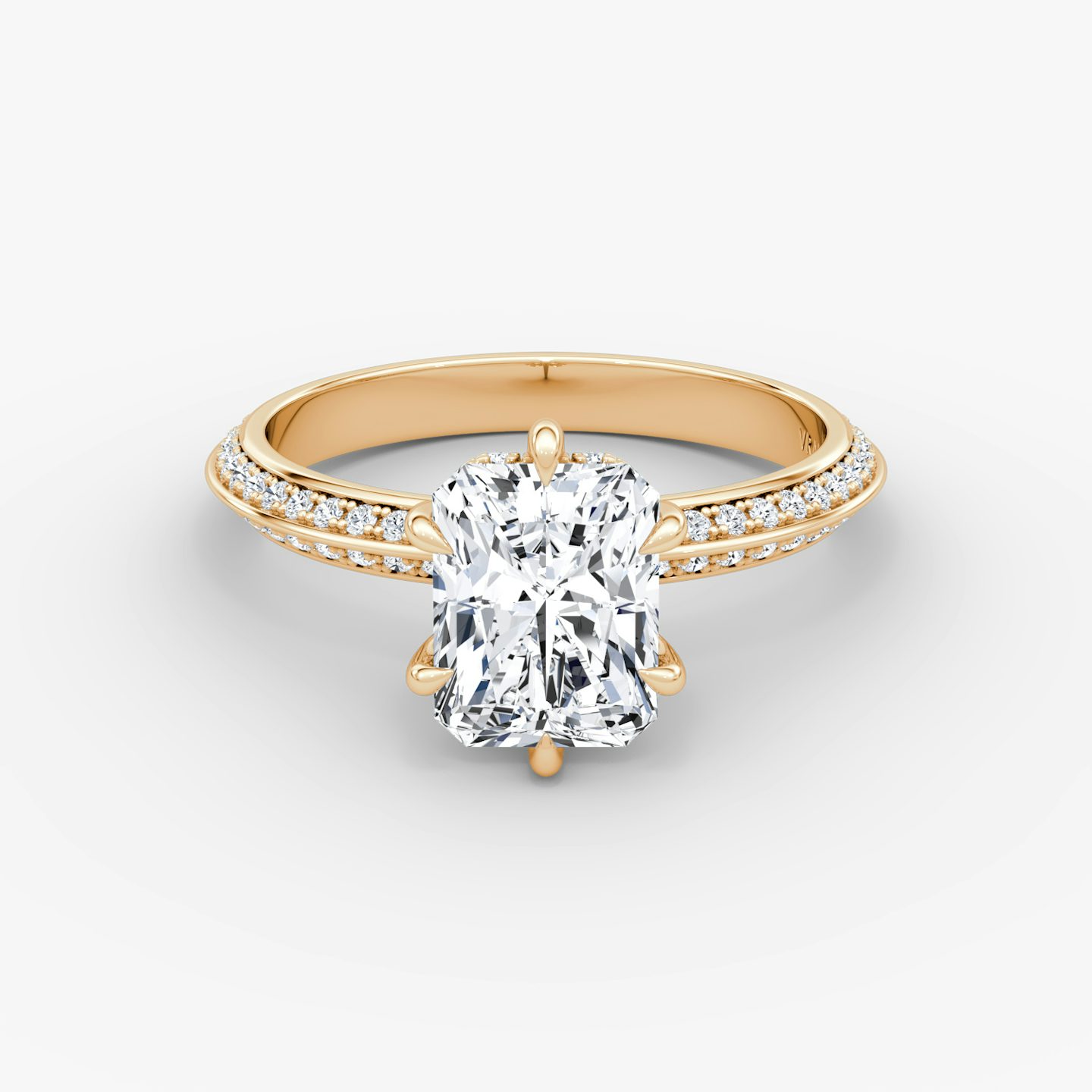 The Knife-Edge | Radiant | 14k | Rose Gold | bandAccent: Pavé | hiddenHalo: yes | diamondOrientation: vertical | caratWeight: other