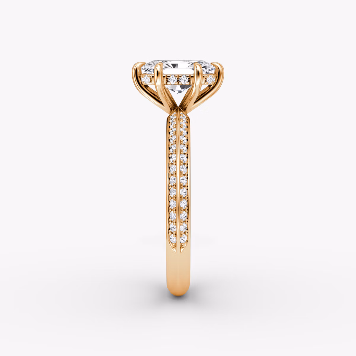 The Knife-Edge | Radiant | 14k | Rose Gold | bandAccent: Pavé | hiddenHalo: yes | diamondOrientation: vertical | caratWeight: other