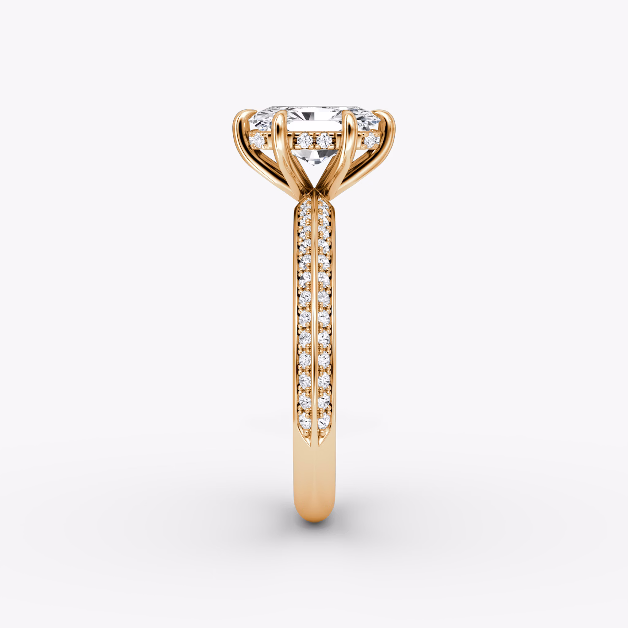 The Knife-Edge | Radiant | 14k | Rose Gold | bandAccent: Pavé | hiddenHalo: yes | diamondOrientation: vertical | caratWeight: other