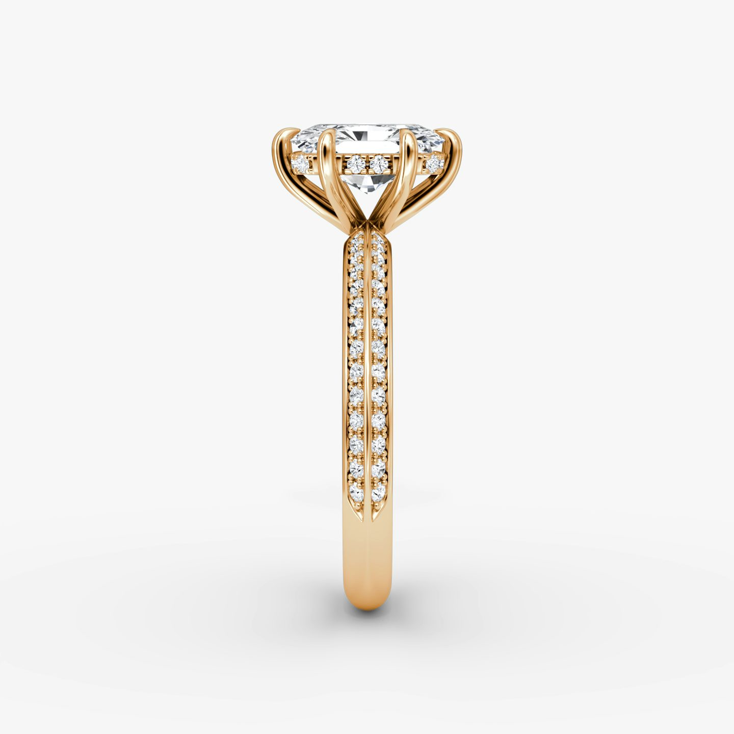 The Knife-Edge | Radiant | 14k | Rose Gold | bandAccent: Pavé | hiddenHalo: yes | diamondOrientation: vertical | caratWeight: other