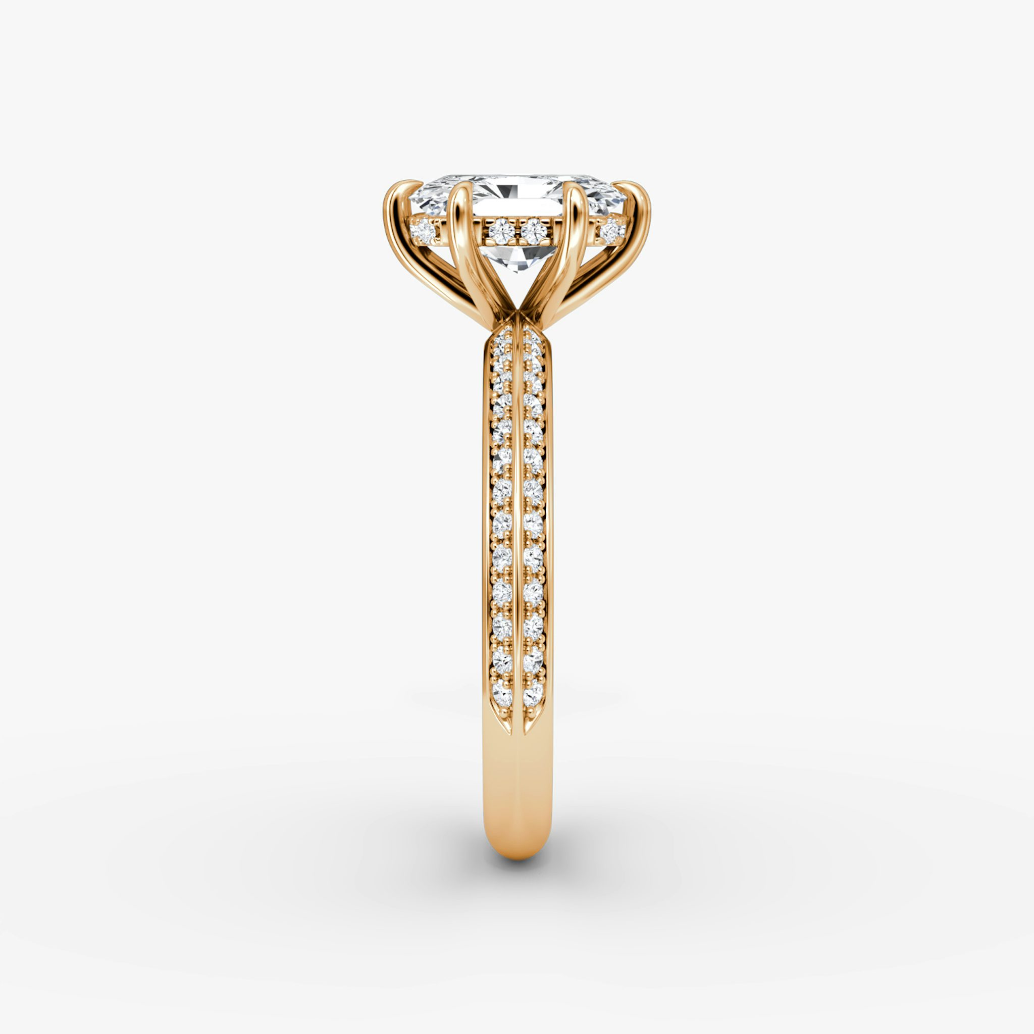 The Knife-Edge | Radiant | 14k | Rose Gold | bandAccent: Pavé | hiddenHalo: yes | diamondOrientation: vertical | caratWeight: other