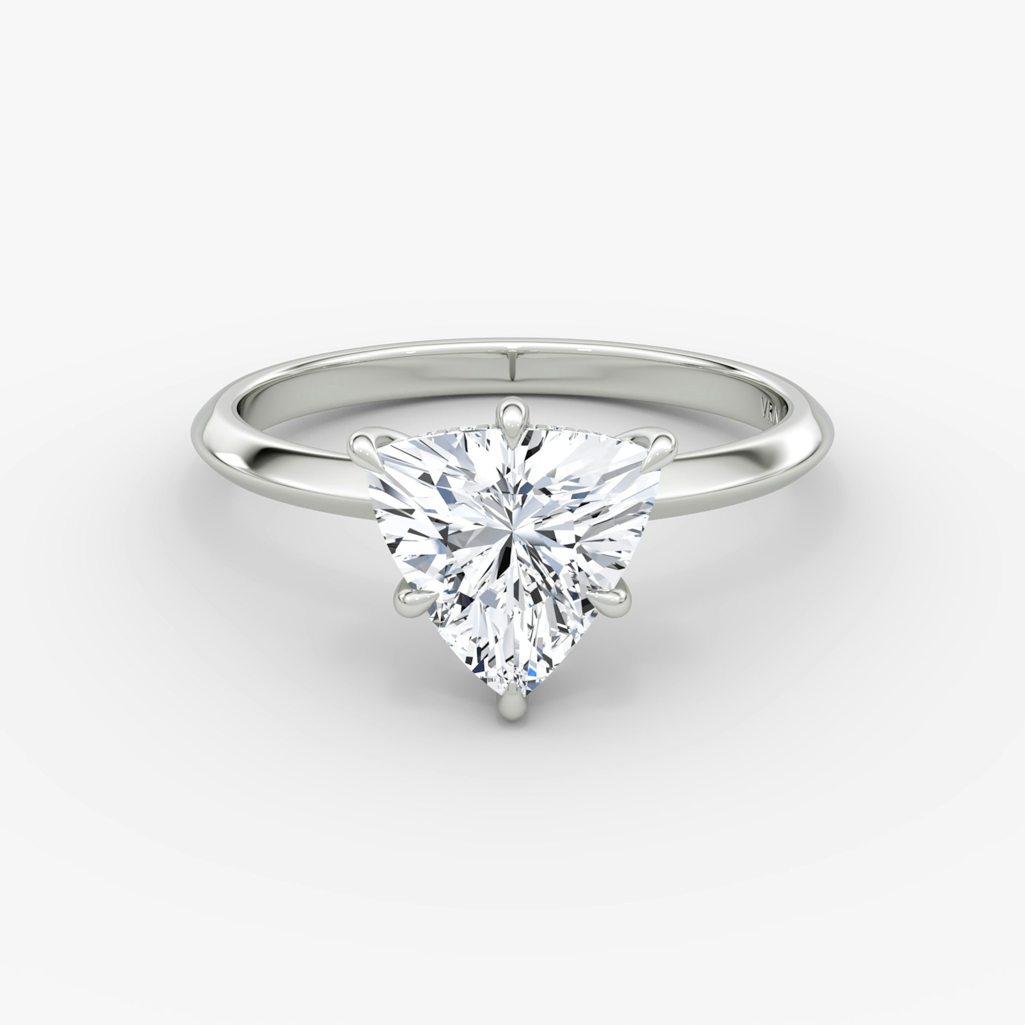 The Knife-Edge | Trillion | 18k | White Gold | bandAccent: Plain | hiddenHalo: yes | diamondOrientation: vertical | caratWeight: other