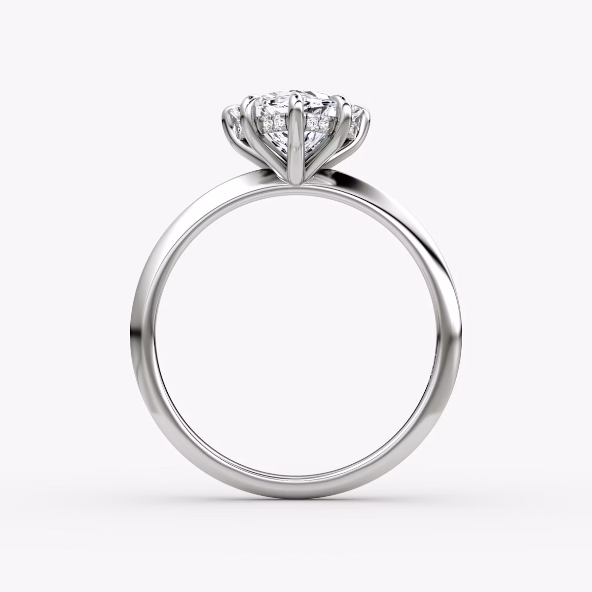 Anillo de compromiso Knife-Edge | Trillón | 18k | Oro blanco | bandAccent: Simple | hiddenHalo: yes | diamondOrientation: vertical | caratWeight: other