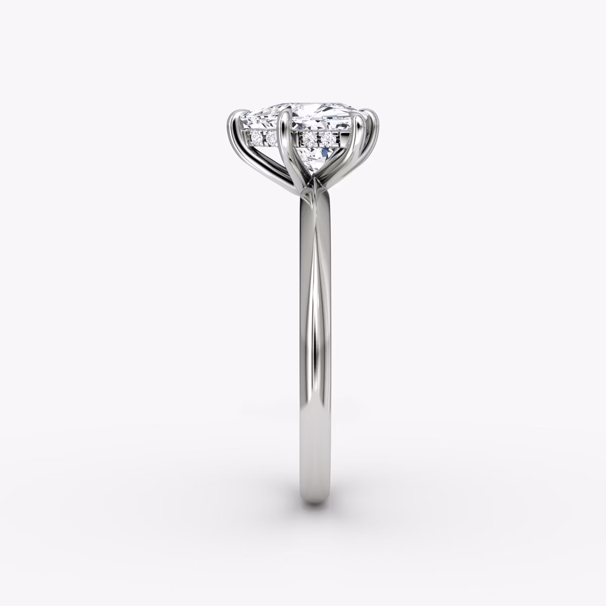 Anillo de compromiso Knife-Edge | Trillón | 18k | Oro blanco | bandAccent: Simple | hiddenHalo: yes | diamondOrientation: vertical | caratWeight: other
