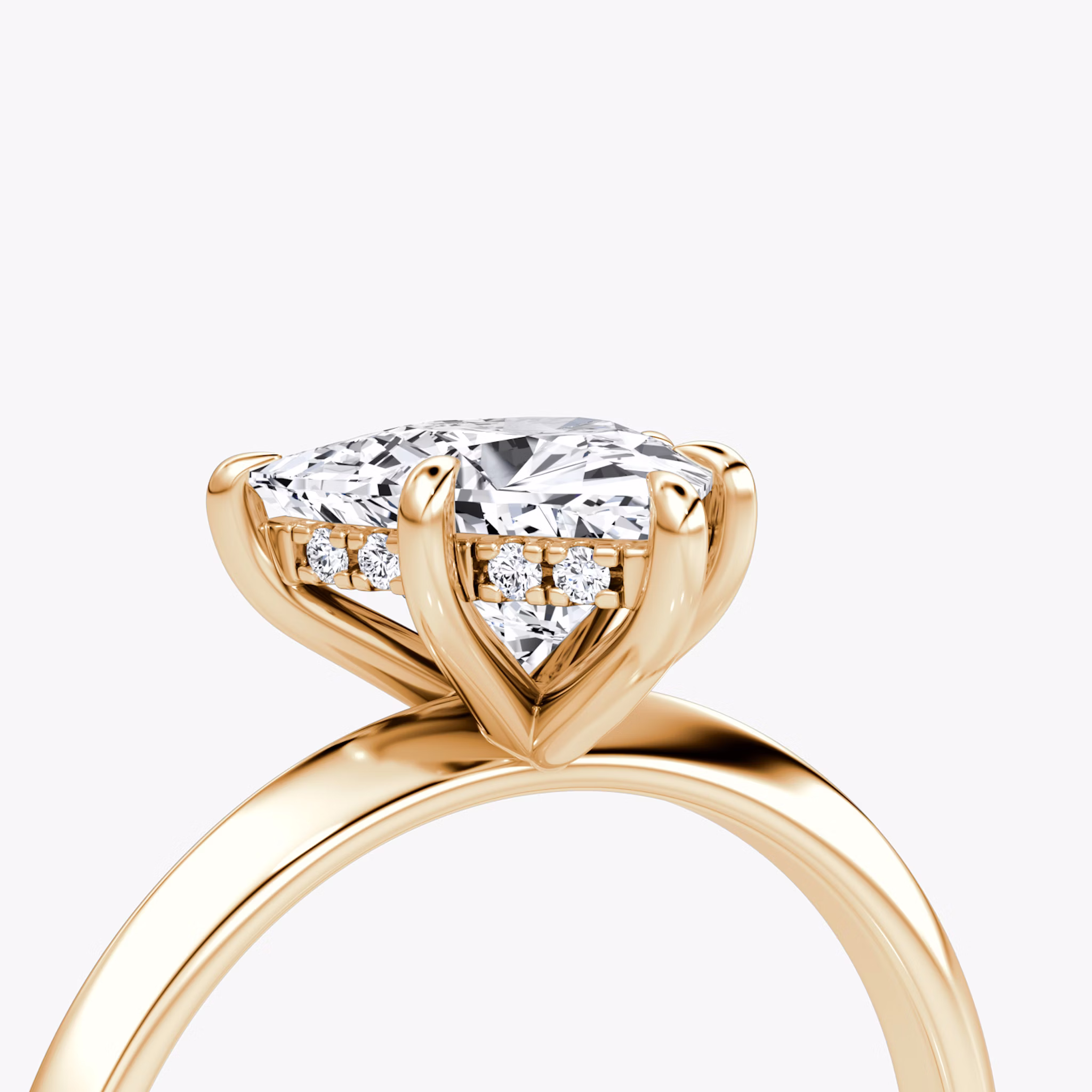 The Knife-Edge | Trillion | 14k | Rose Gold | bandAccent: Plain | hiddenHalo: yes | diamondOrientation: vertical | caratWeight: other