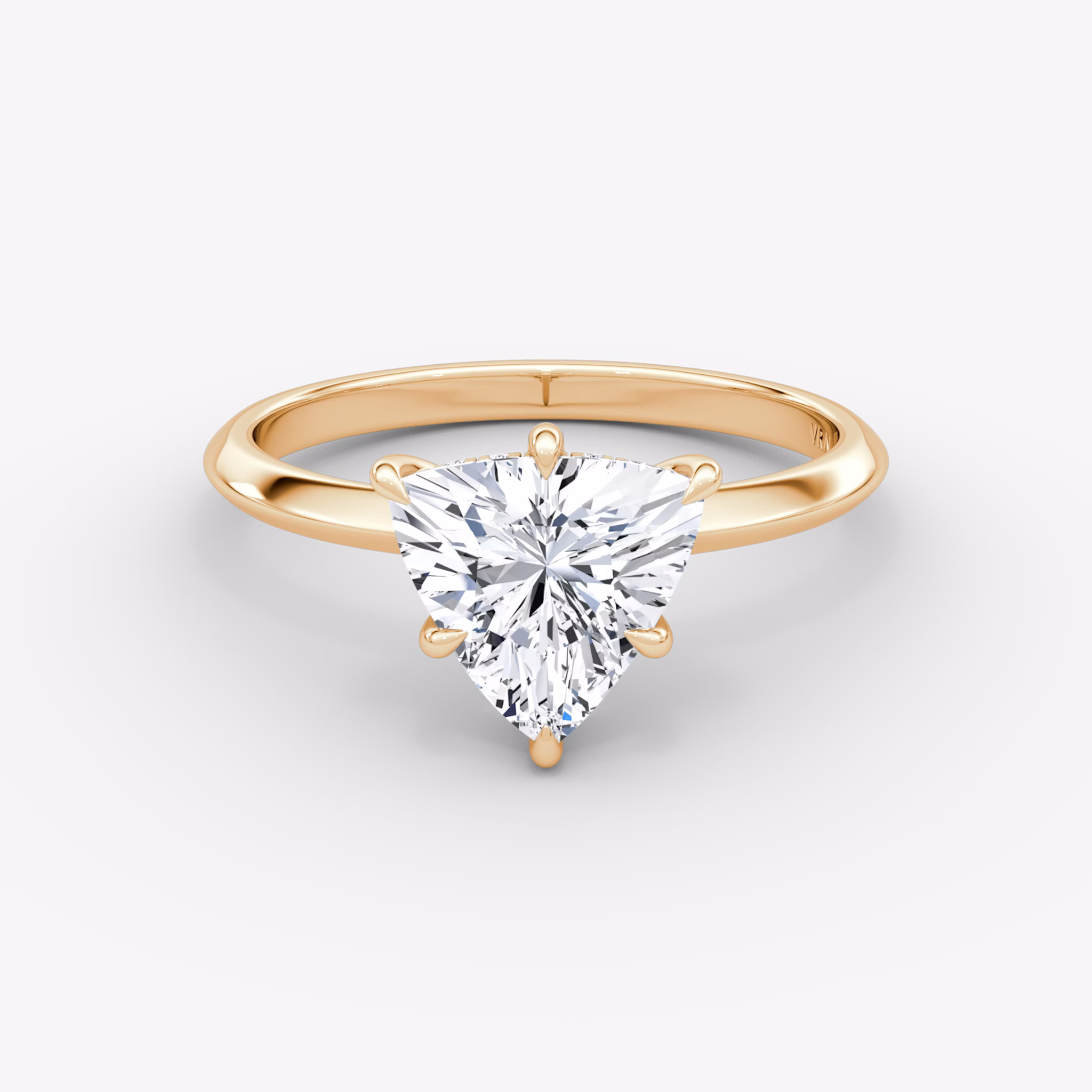 The Knife-Edge | Trillion | 14k | Rose Gold | bandAccent: Plain | hiddenHalo: yes | diamondOrientation: vertical | caratWeight: other