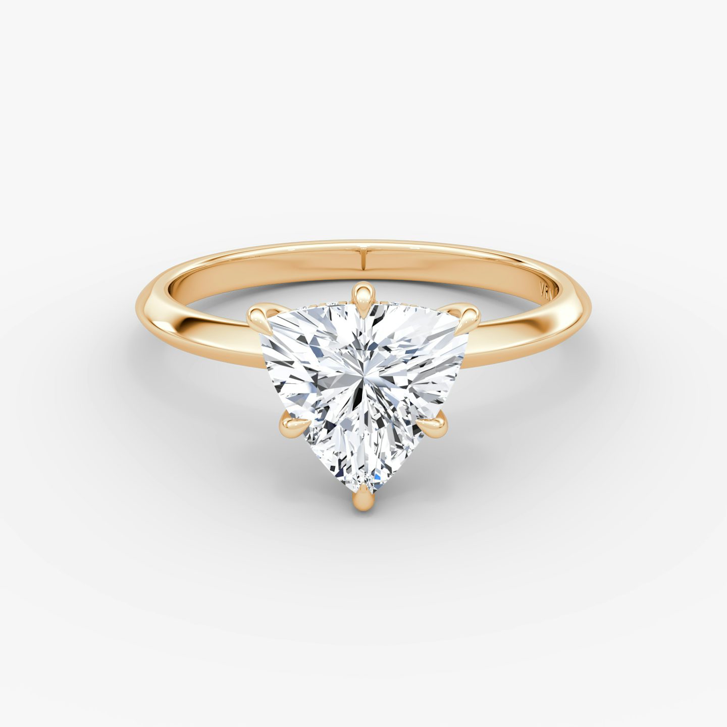 The Knife-Edge | Trillion | 14k | Rose Gold | bandAccent: Plain | hiddenHalo: yes | diamondOrientation: vertical | caratWeight: other