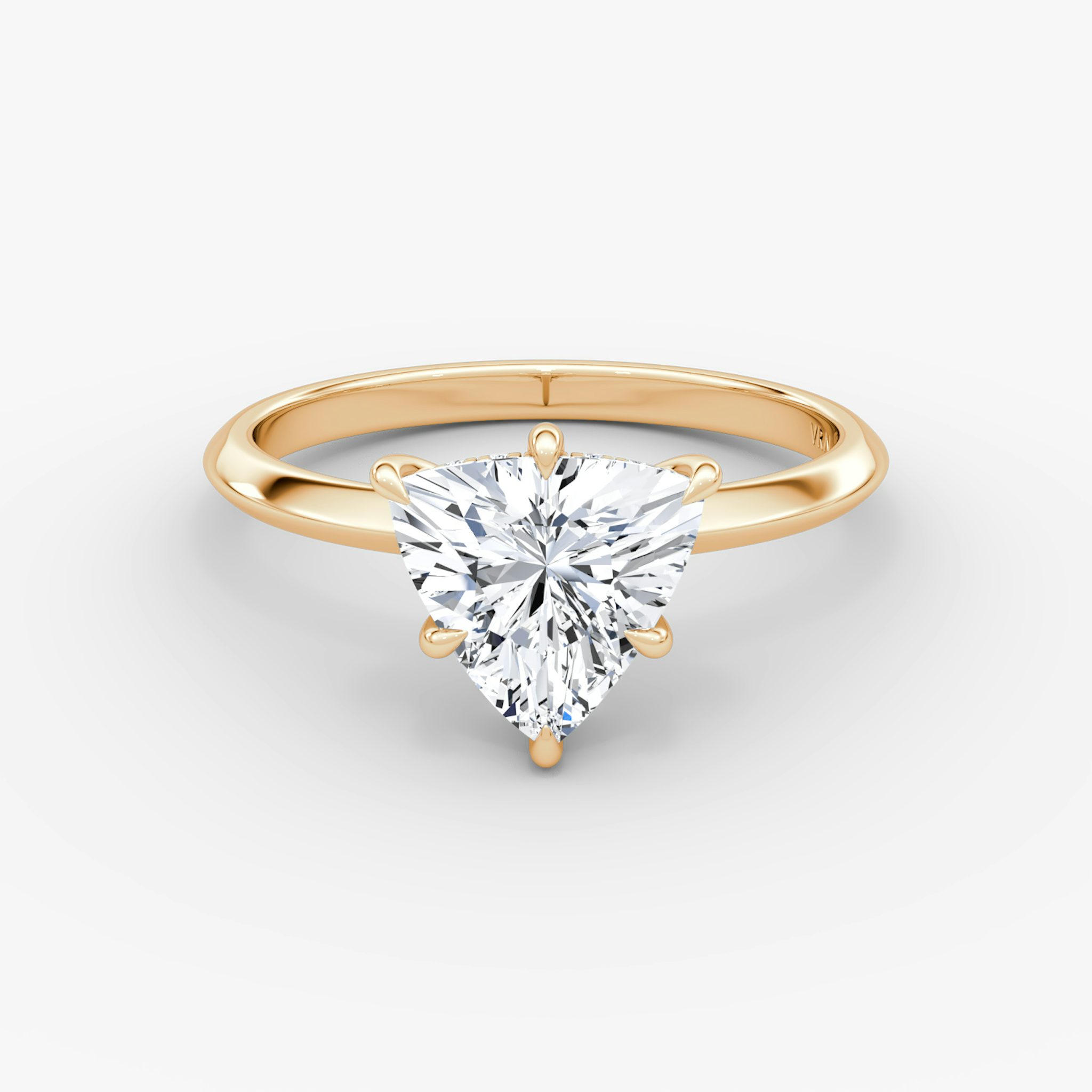 The Knife-Edge | Trillion | 14k | Rose Gold | bandAccent: Plain | hiddenHalo: yes | diamondOrientation: vertical | caratWeight: other