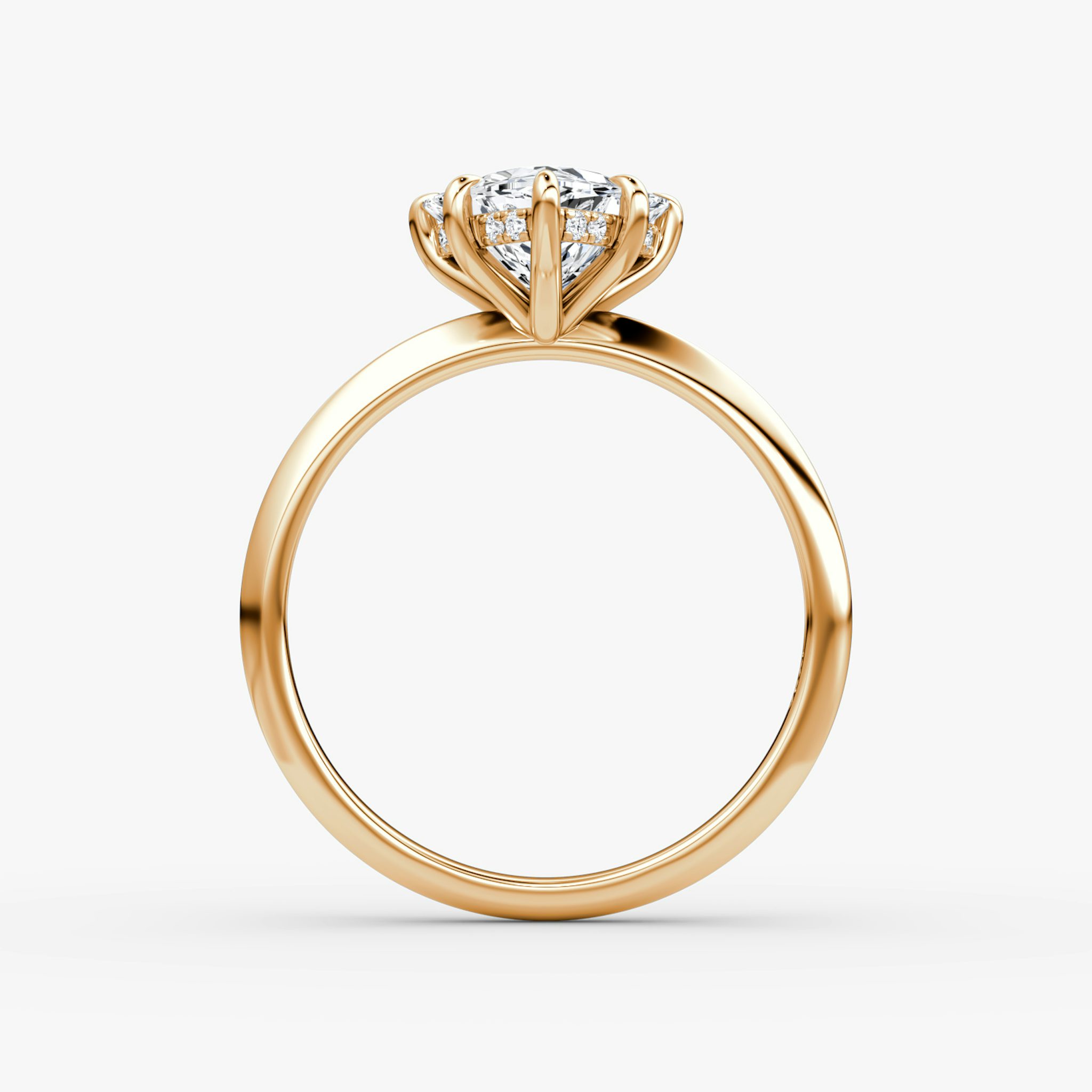 The Knife-Edge | Trillion | 14k | Rose Gold | bandAccent: Plain | hiddenHalo: yes | diamondOrientation: vertical | caratWeight: other