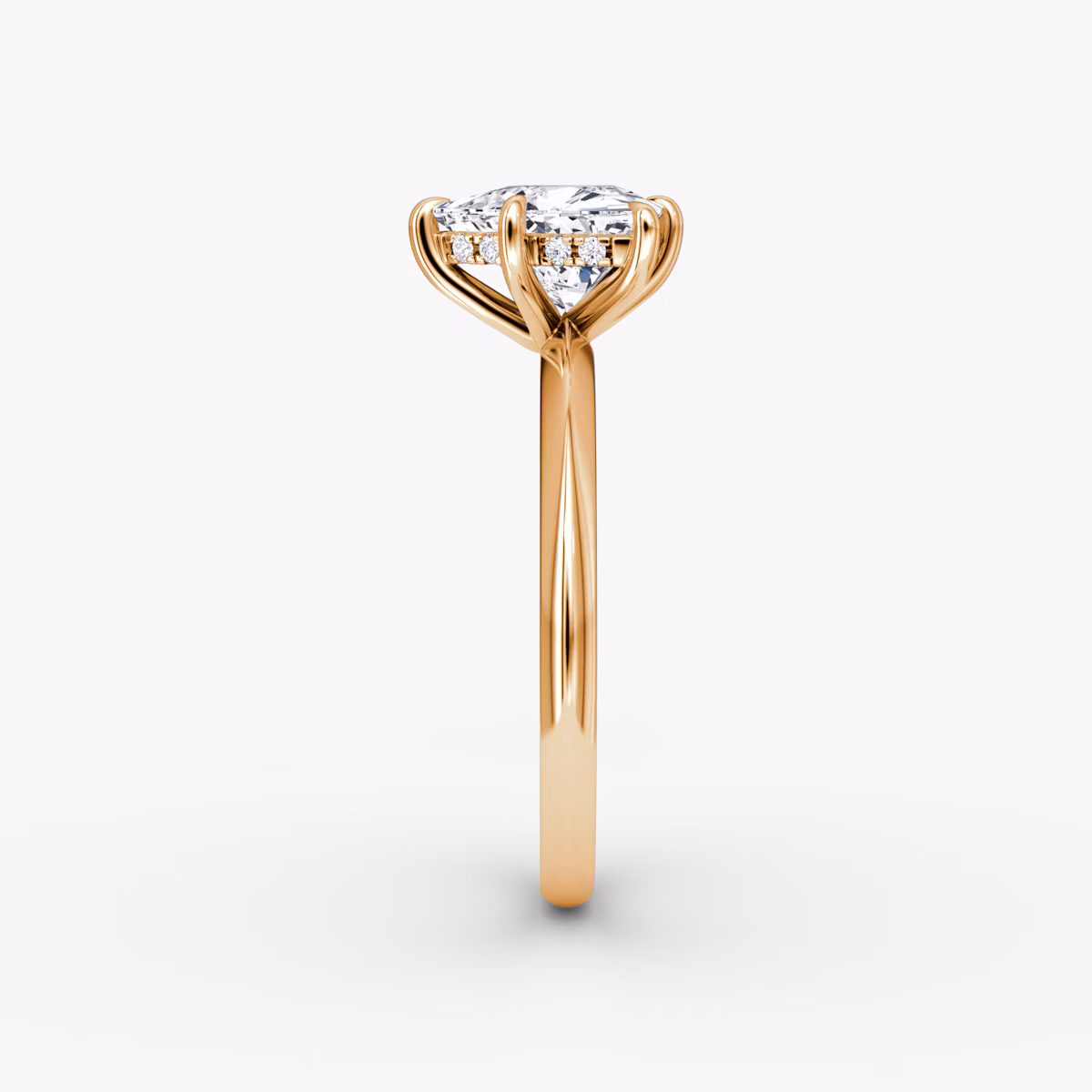 The Knife-Edge | Trillion | 14k | Rose Gold | bandAccent: Plain | hiddenHalo: yes | diamondOrientation: vertical | caratWeight: other