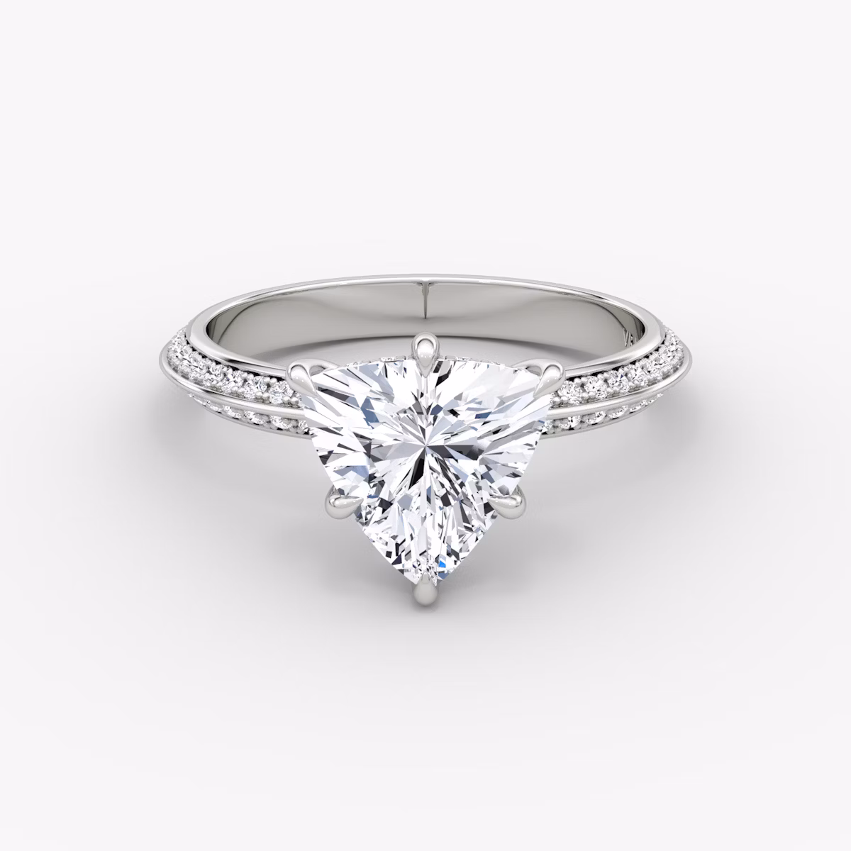 The Knife-Edge | Trillion | 18k | White Gold | bandAccent: Pavé | hiddenHalo: yes | diamondOrientation: vertical | caratWeight: other