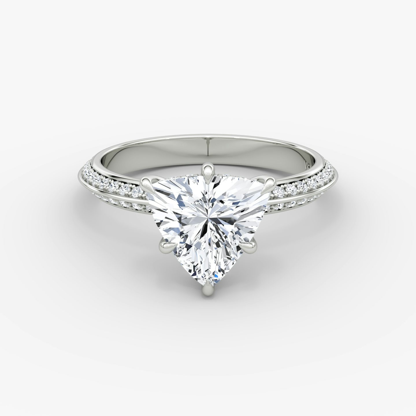 The Knife-Edge | Trillion | 18k | White Gold | bandAccent: Pavé | hiddenHalo: yes | diamondOrientation: vertical | caratWeight: other