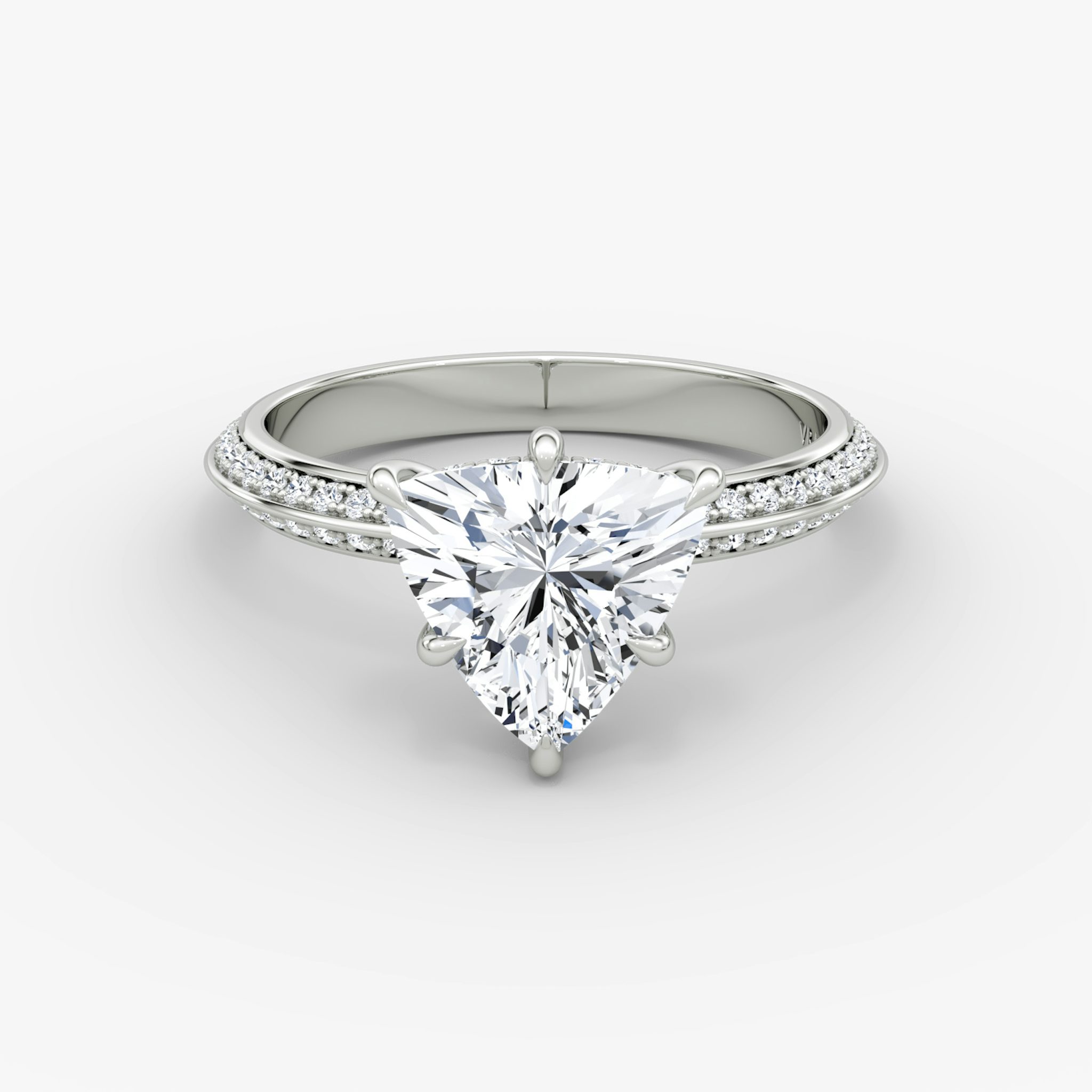The Knife-Edge | Trillion | 18k | White Gold | bandAccent: Pavé | hiddenHalo: yes | diamondOrientation: vertical | caratWeight: other