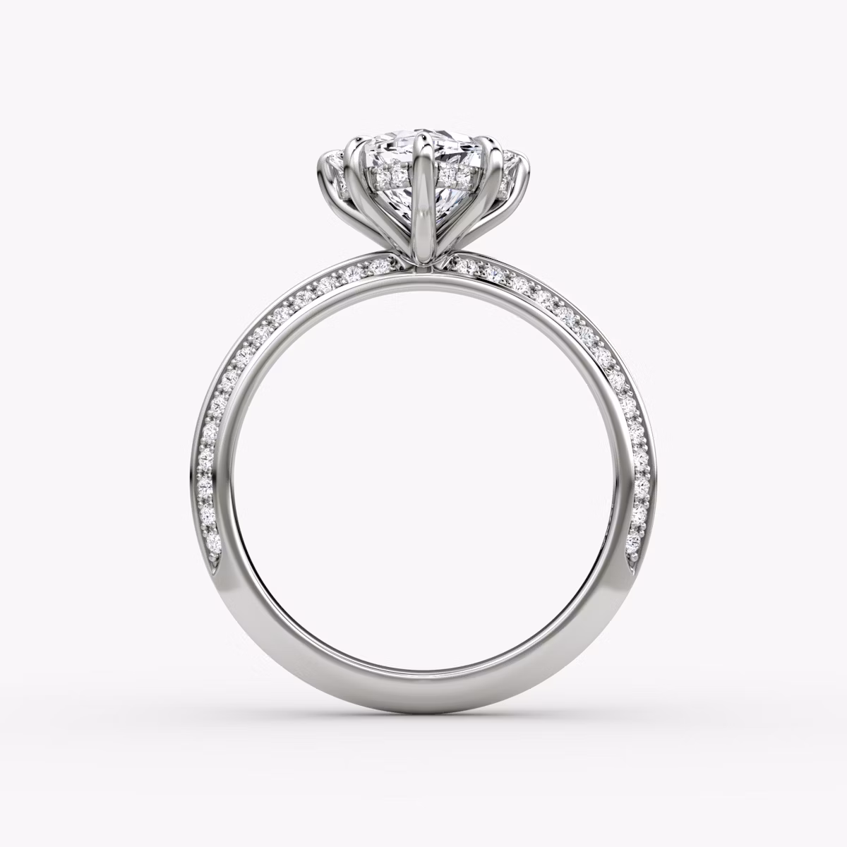 The Knife-Edge | Trillion | 18k | White Gold | bandAccent: Pavé | hiddenHalo: yes | diamondOrientation: vertical | caratWeight: other