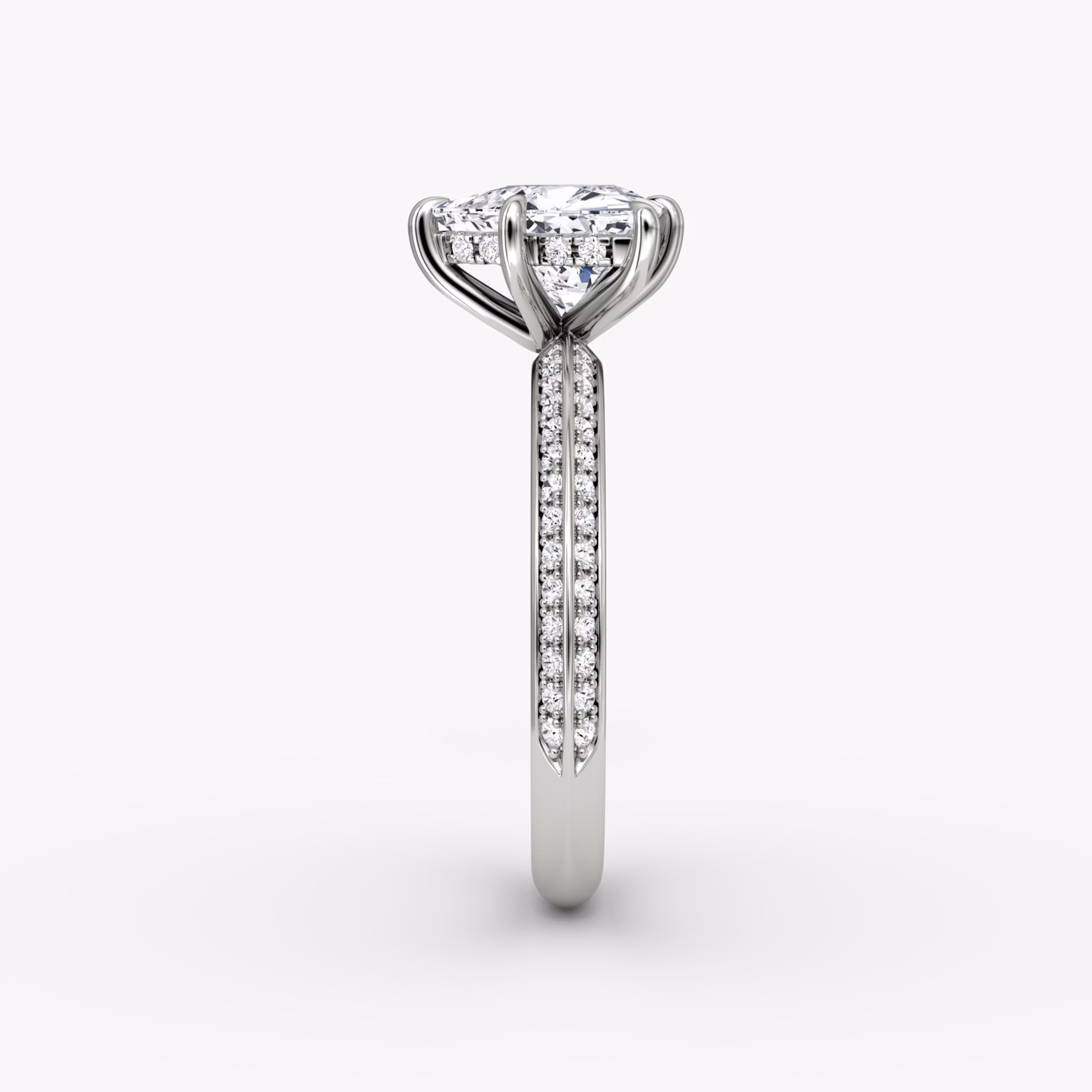 The Knife-Edge | Trillion | 18k | White Gold | bandAccent: Pavé | hiddenHalo: yes | diamondOrientation: vertical | caratWeight: other