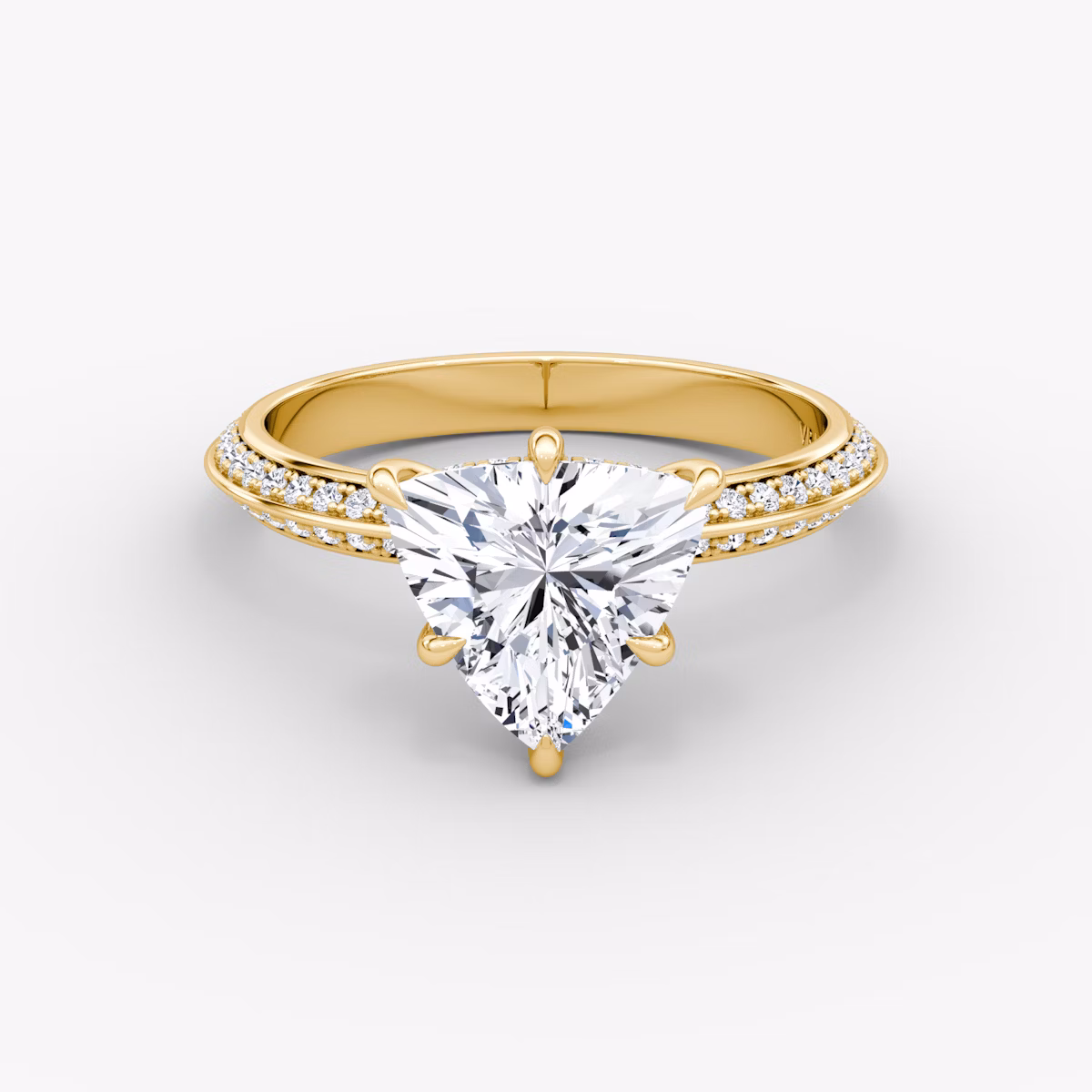 The Knife-Edge | Trillion | 18k | Yellow Gold | bandAccent: Pavé | hiddenHalo: yes | diamondOrientation: vertical | caratWeight: other